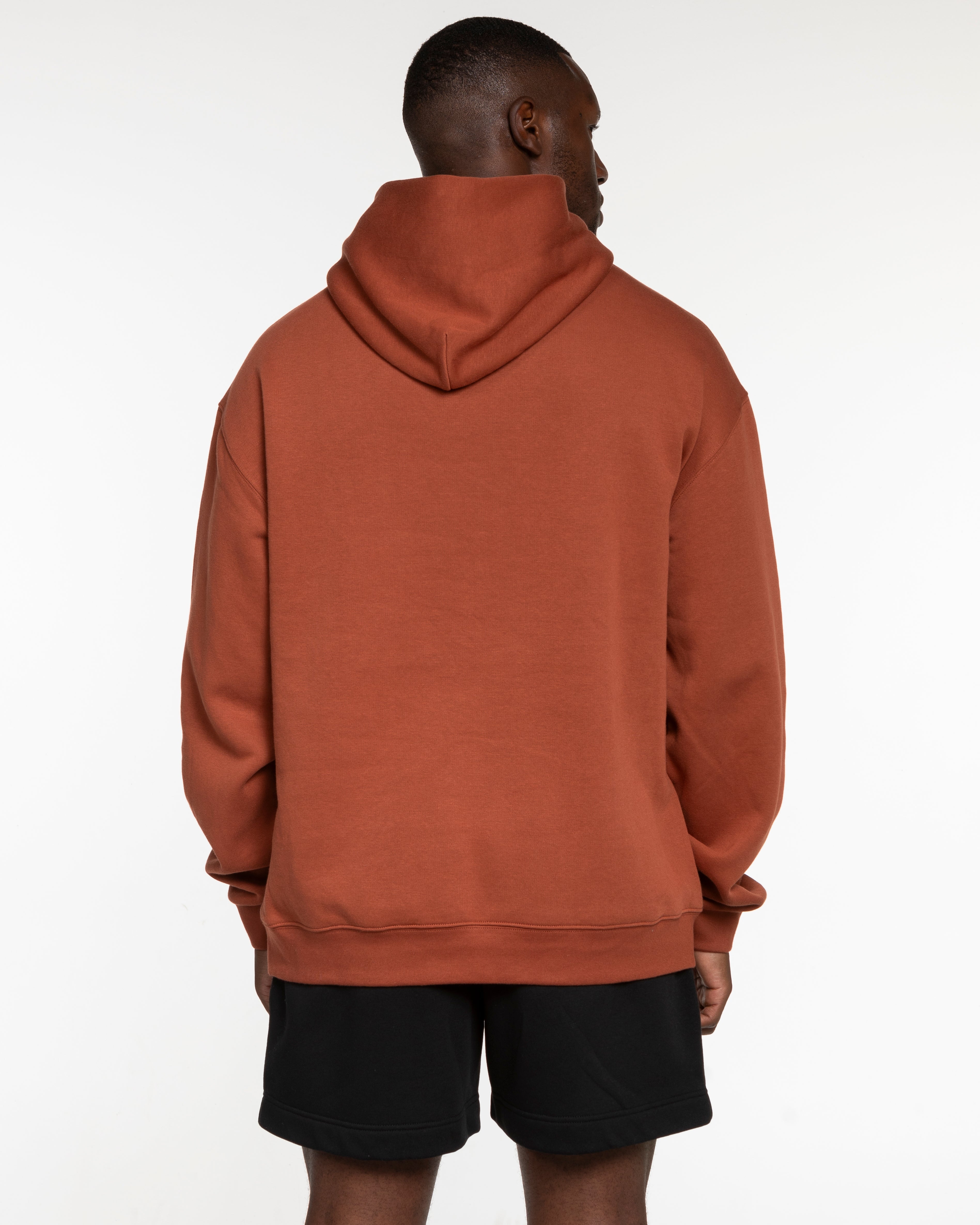 The Mens Hoodie - Cinnamon - Powerhouse Fitness - Front Upper Pocket & Full Back - Printed - Off White