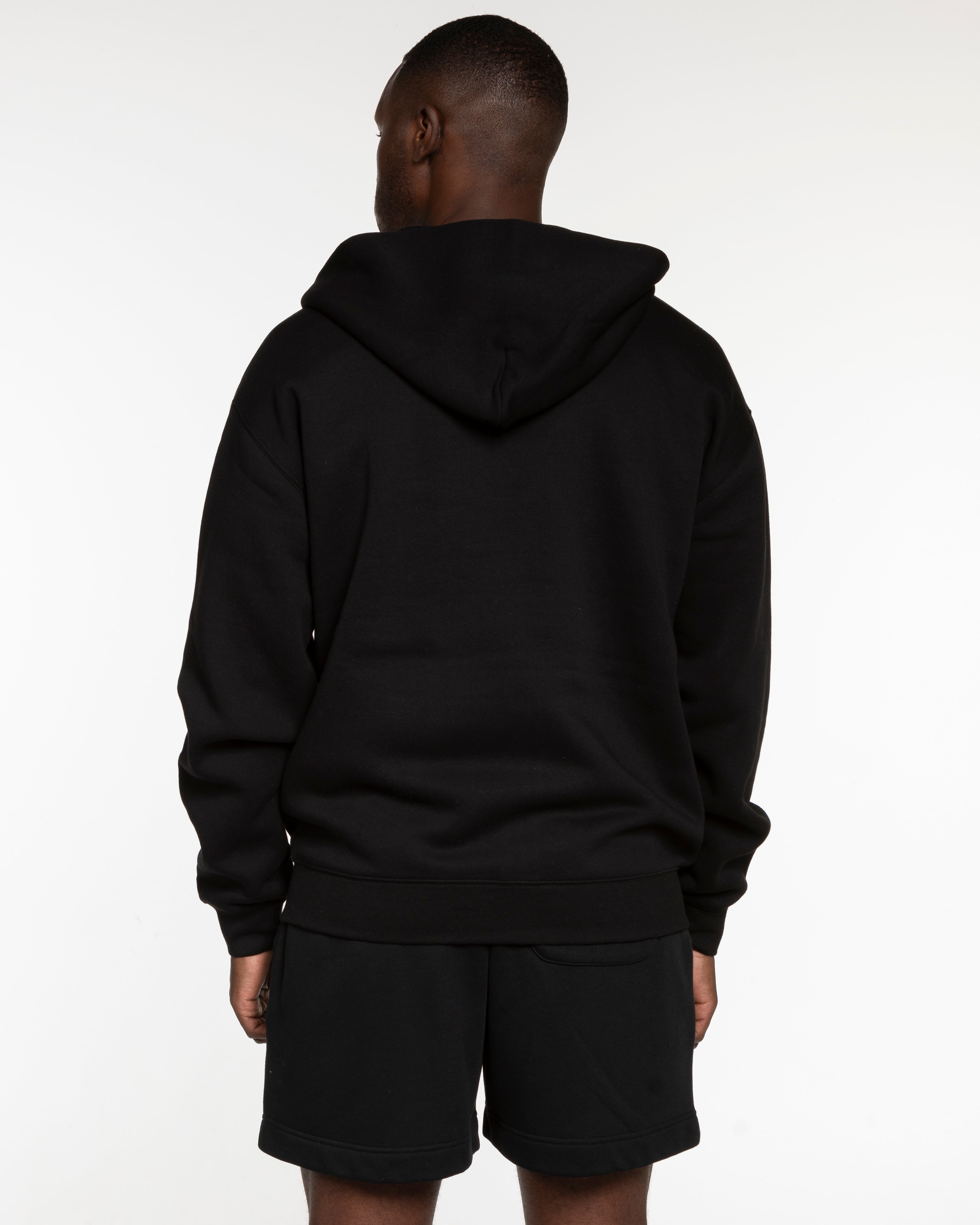 The Mens Zip Hoodie - Black - Training Club - Left Chest Stacked - Printed - White