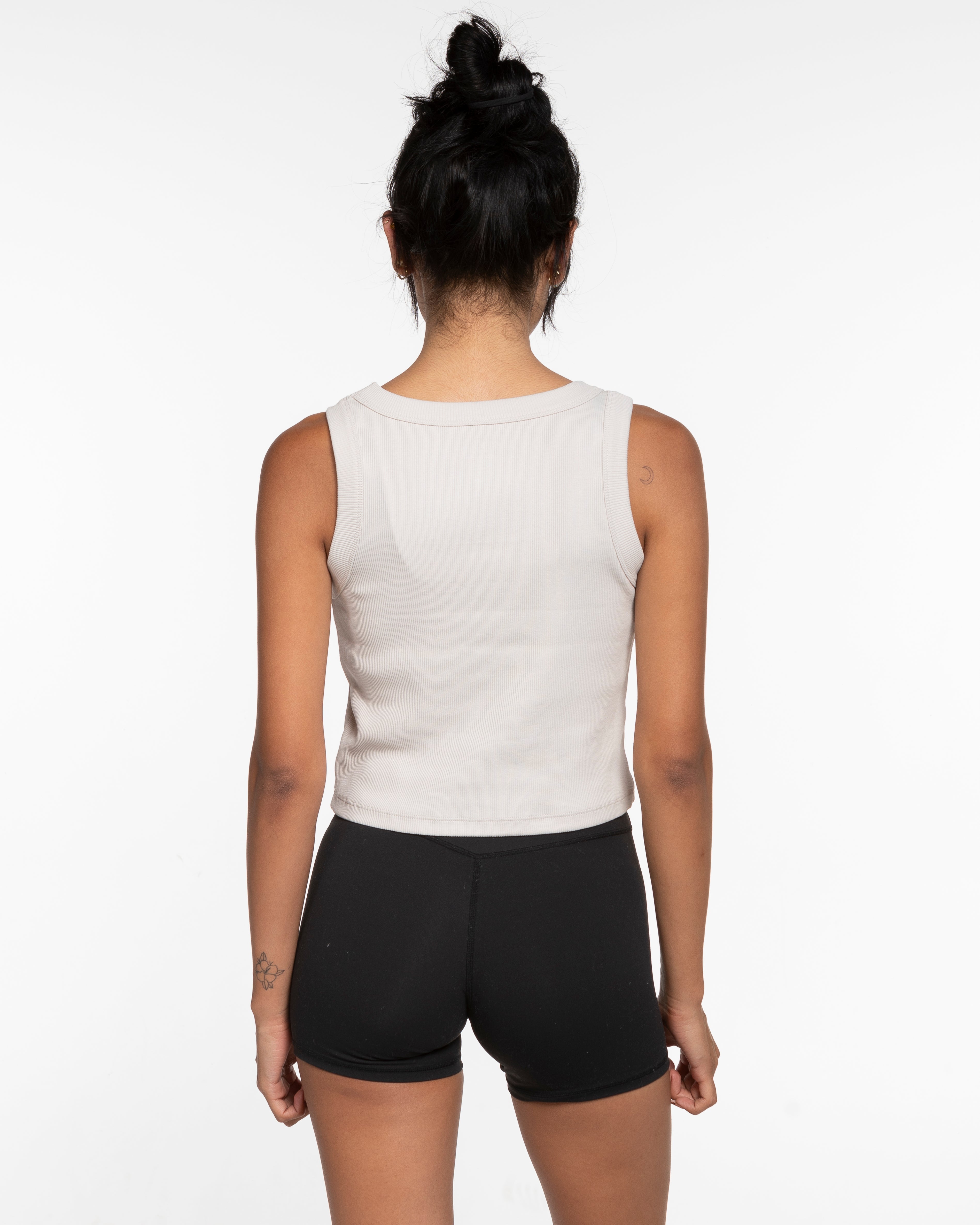 The Ribbed Crop Tank - Bone - Training Club - Center Chest - Embroidered - Tone on Tone