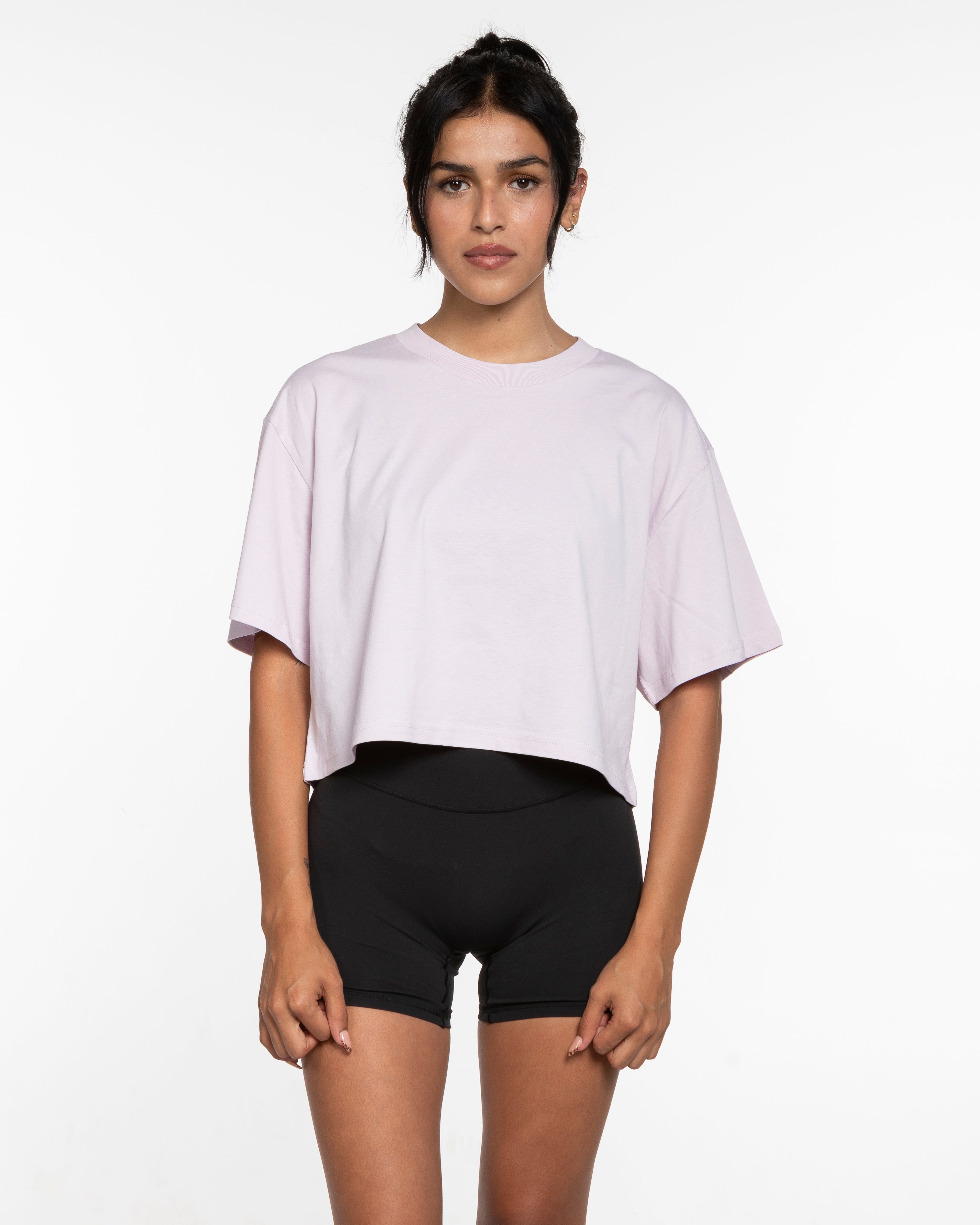 The Oversized Crop Tee - Orchid - Movement Pilates Buffalo - Center Chest Stacked - Printed - Black