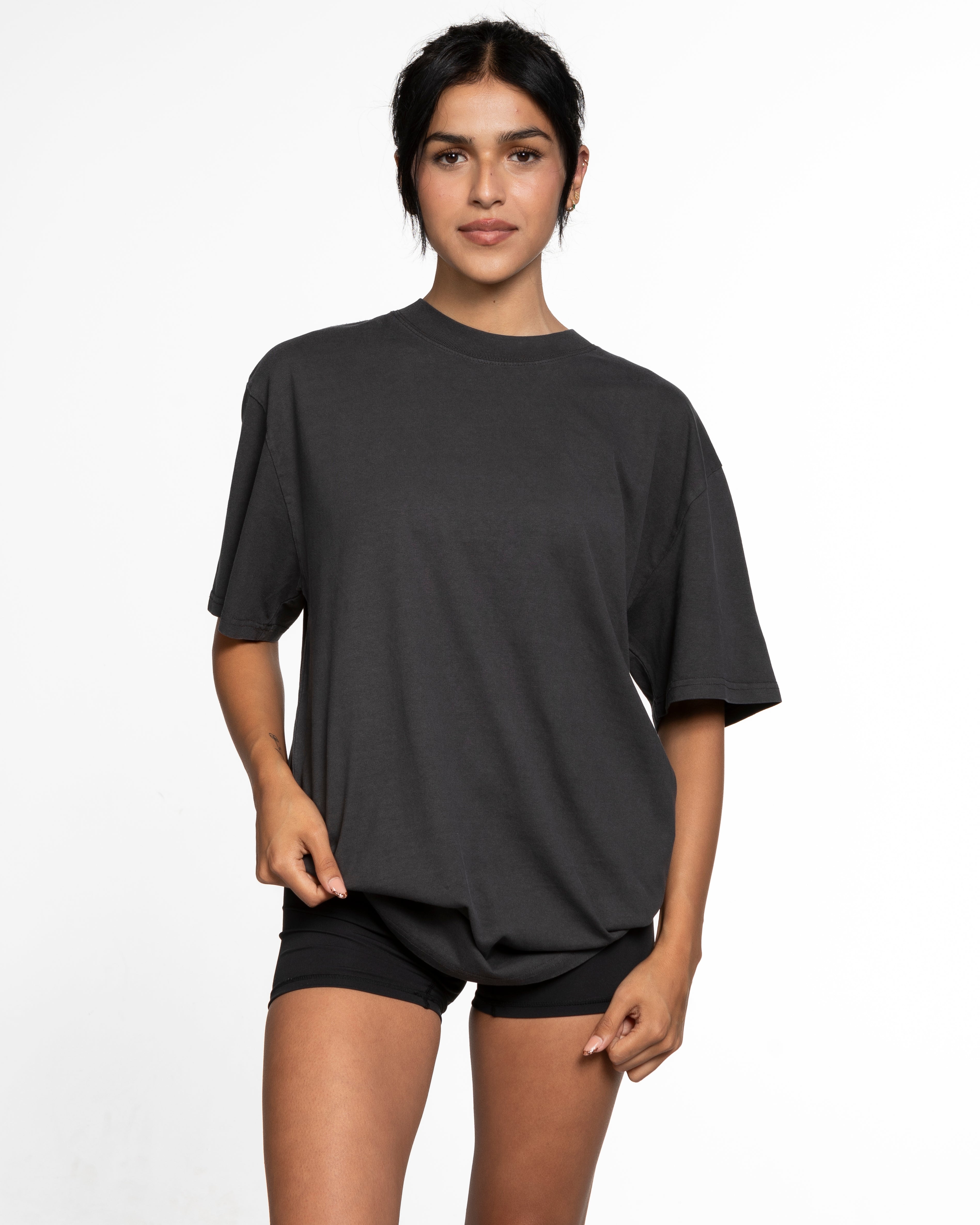 The Mens Heavyweight Tee - Washed Charcoal - Cake Factory - Left Chest & Full Back - Black