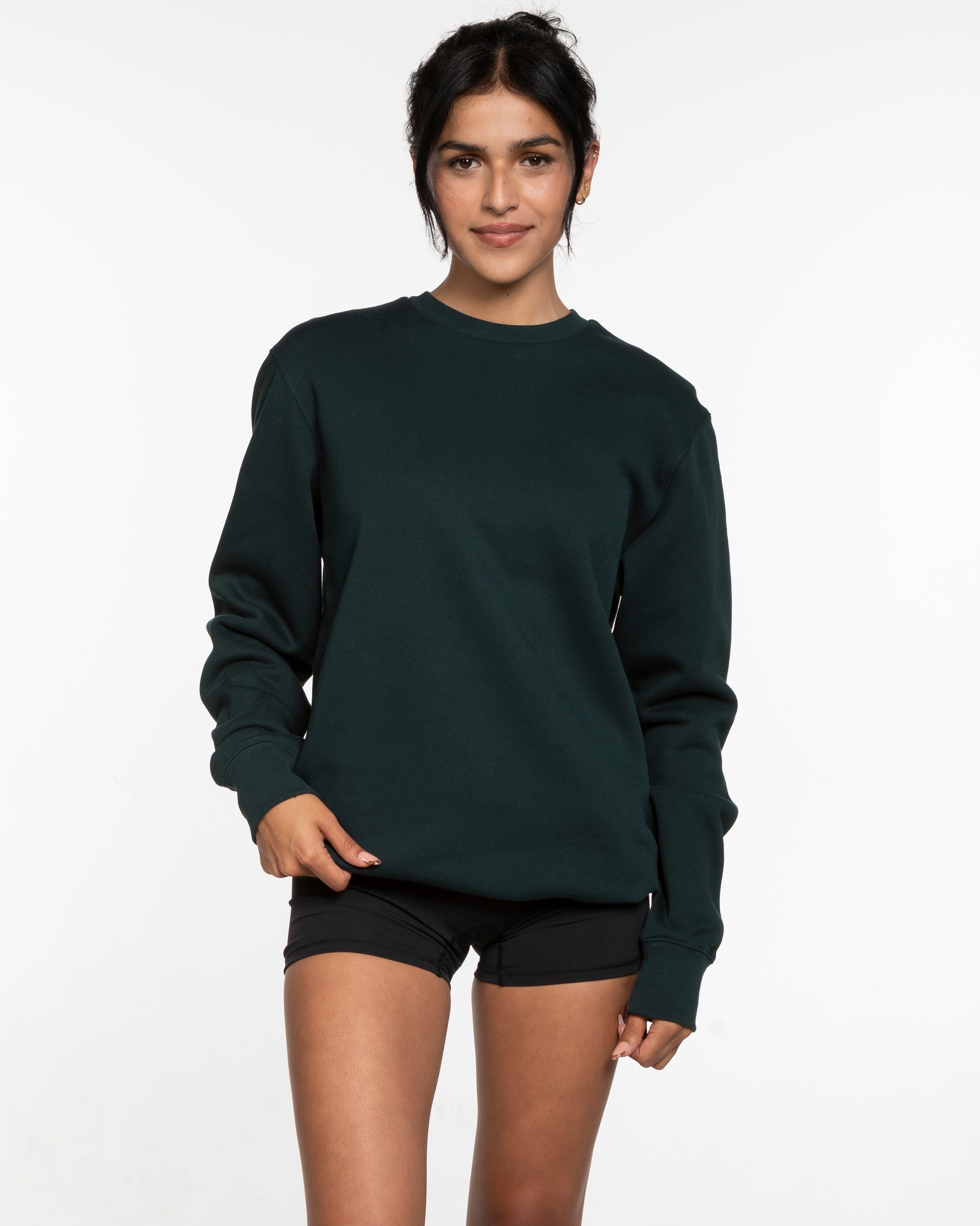 The Mens Classic Crewneck - Pine Green - Platform - Left Chest Round & Back Stacked - Printed - White