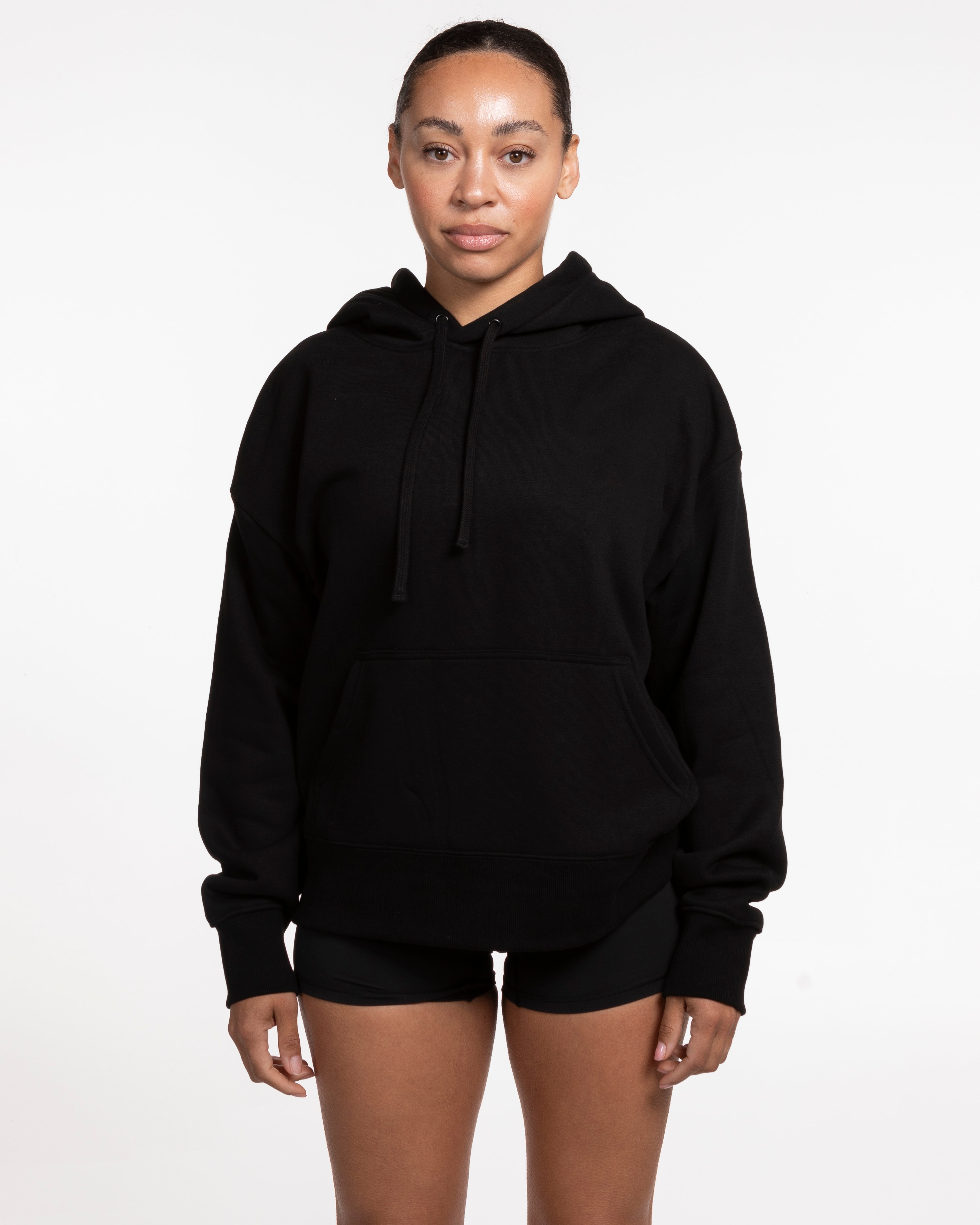 The Womens Heavy Hoodie - Black - Haus of Fitness - Center Chest & Back - White