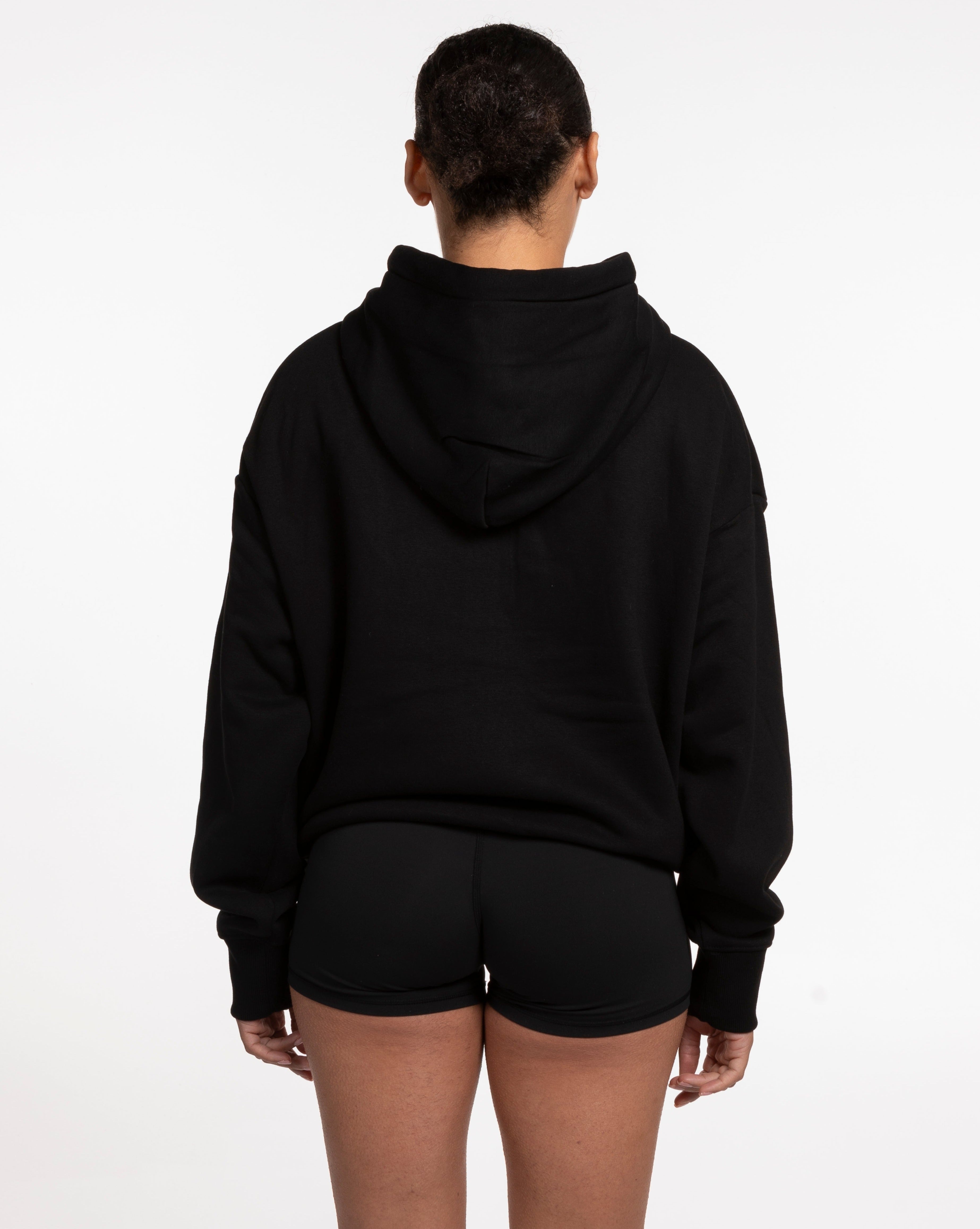 The Womens Heavy Hoodie - Black - Haus of Fitness - Center Chest & Back - White
