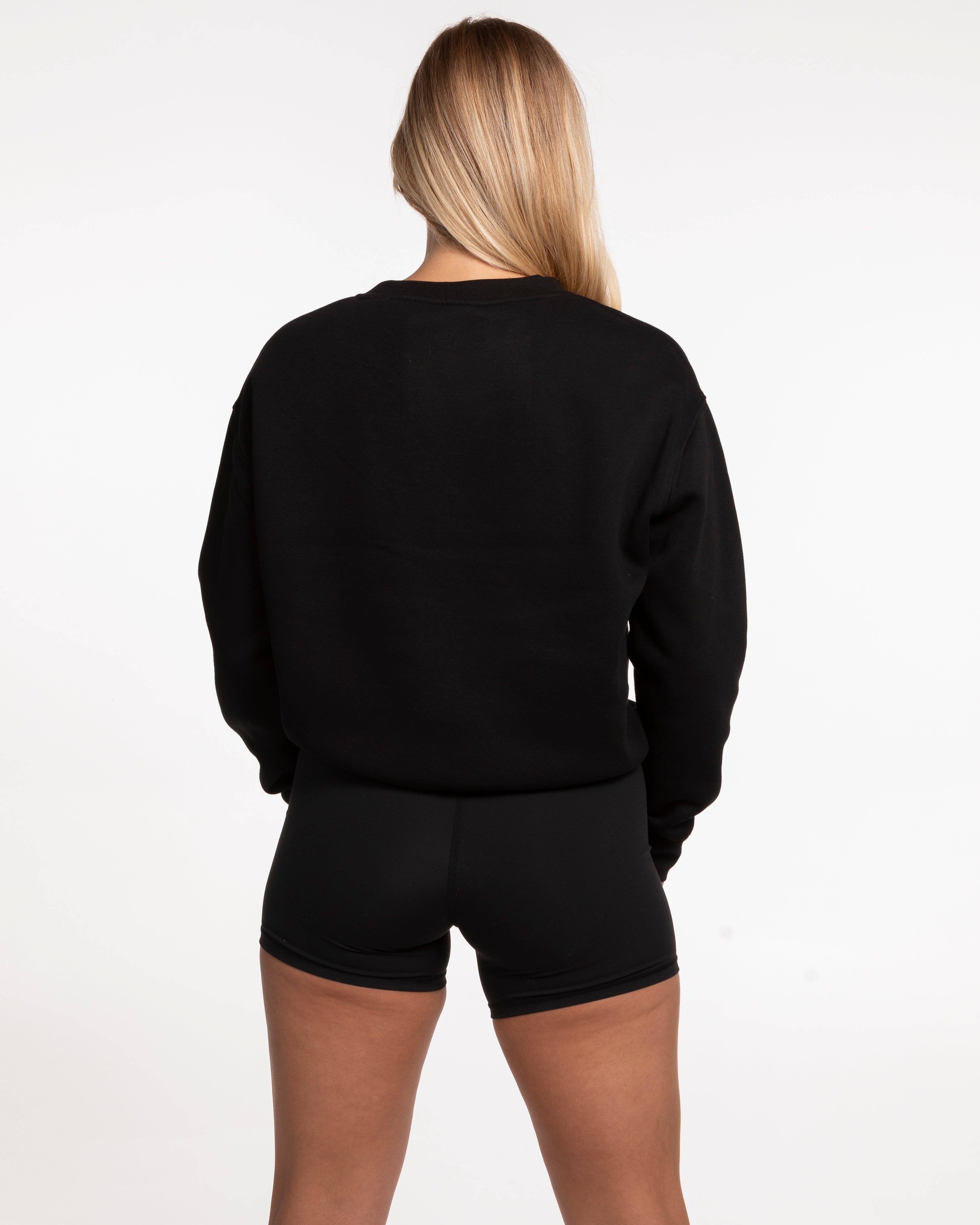 The Womens Crewneck - Black - Alpha Fit - Center Chest & Full Back - White