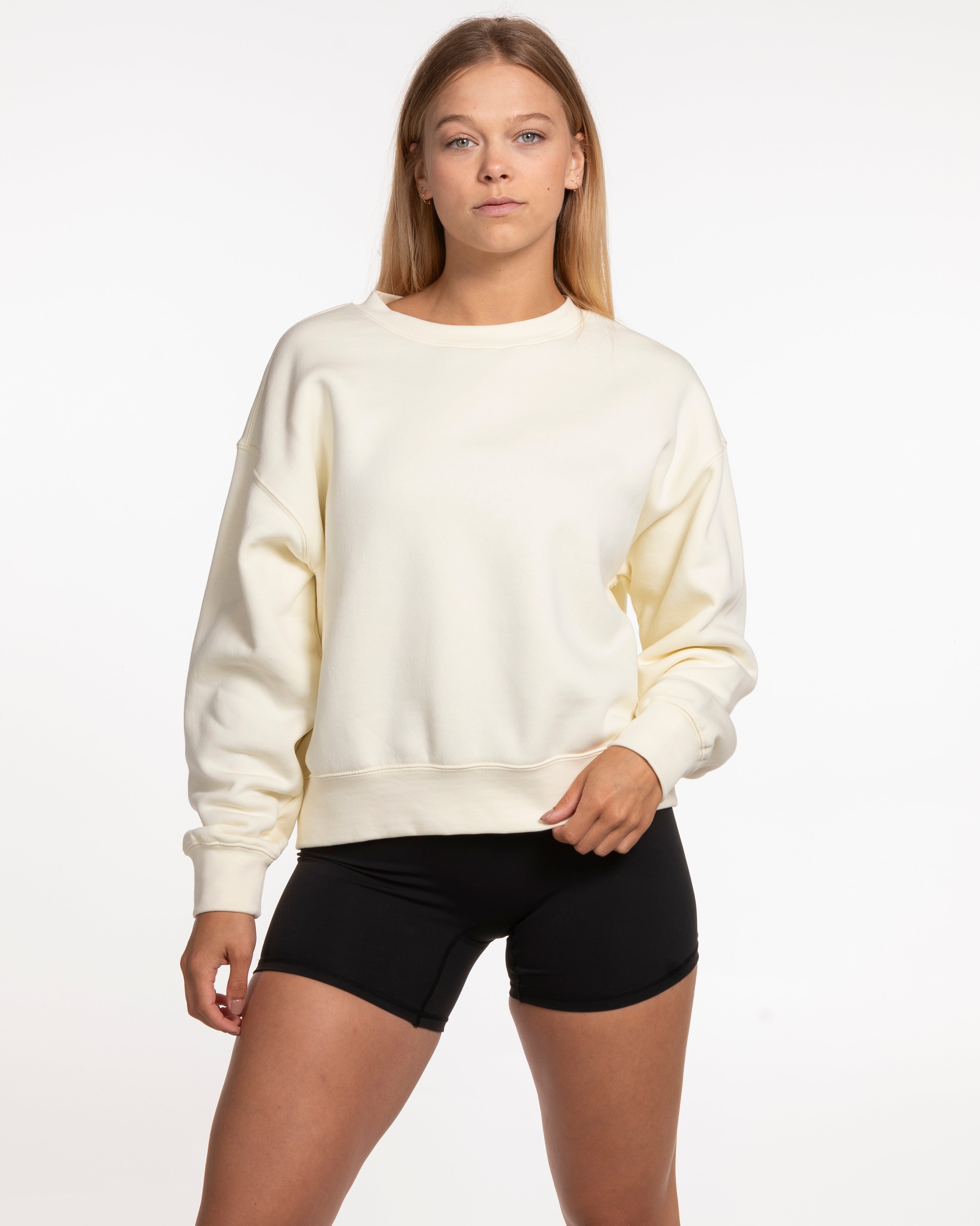 The Womens Crewneck - Butter - Pilates Method/Barre Noir - Center Chest Stacked - Printed - Black