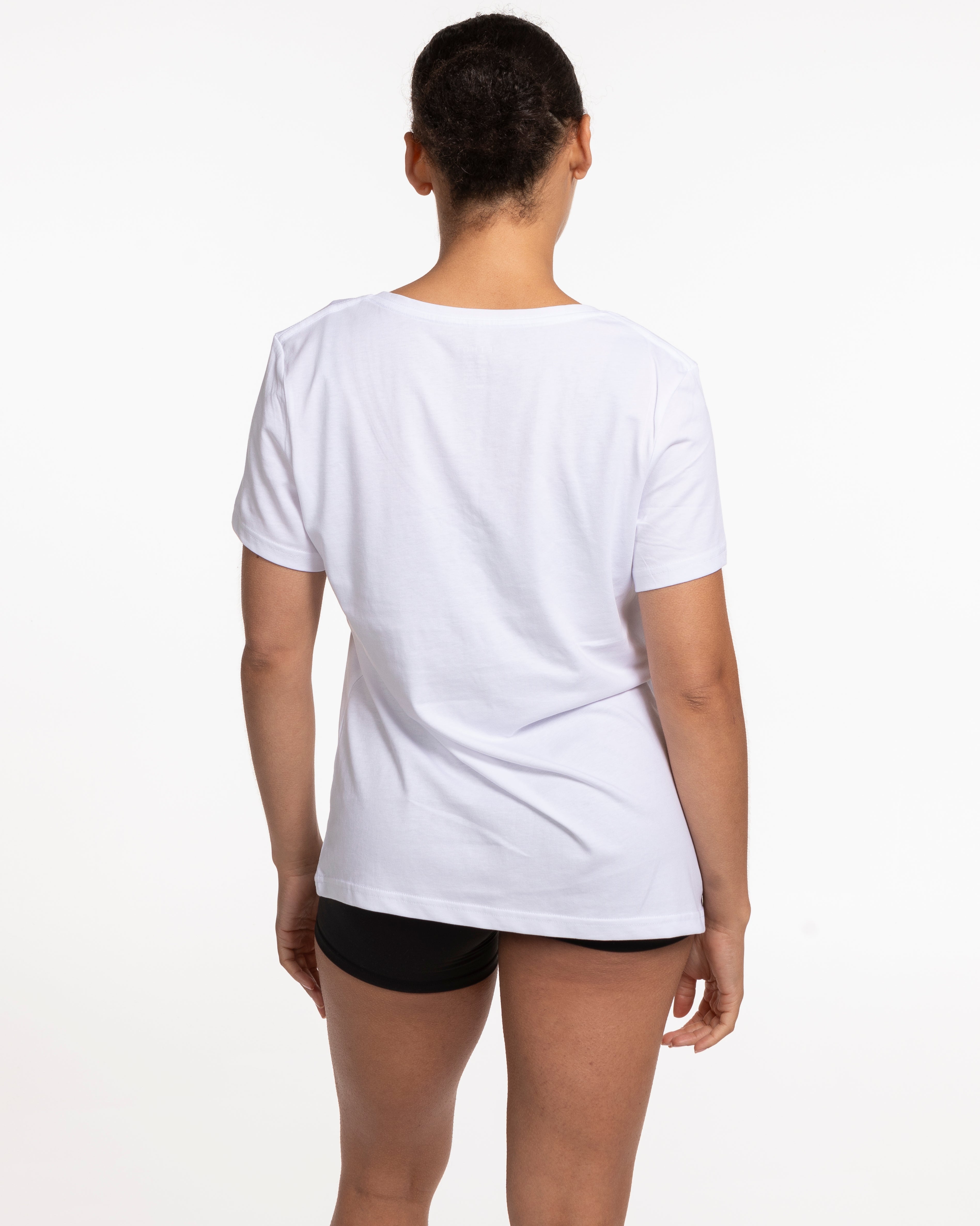 The Womens V Neck Tee - White - Core Reform - Left Chest - Printed - Black
