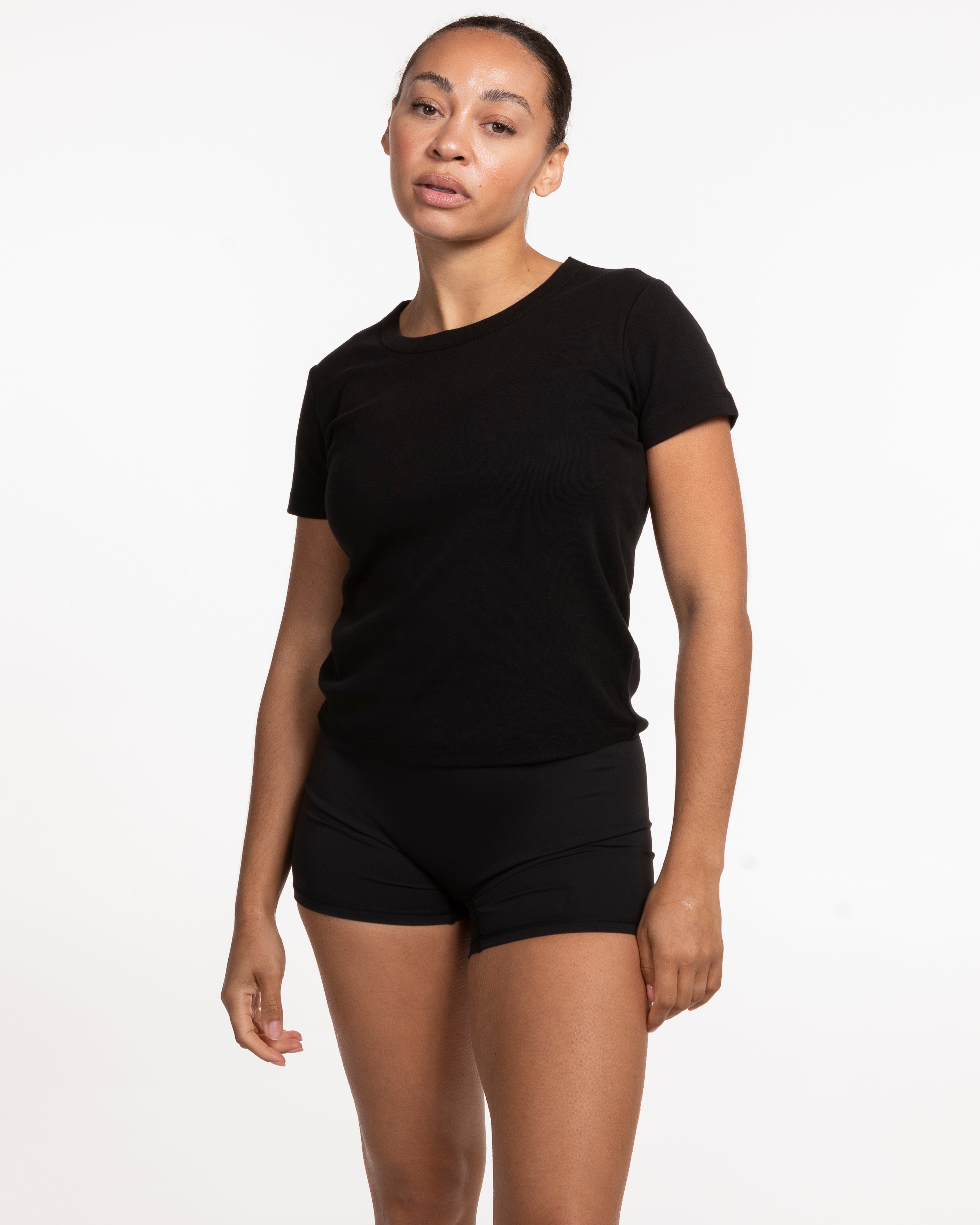 The Baby Tee - Black - F45 La Costa - Front Round 500 Stacked & Back Neckline Stacked - Full Color