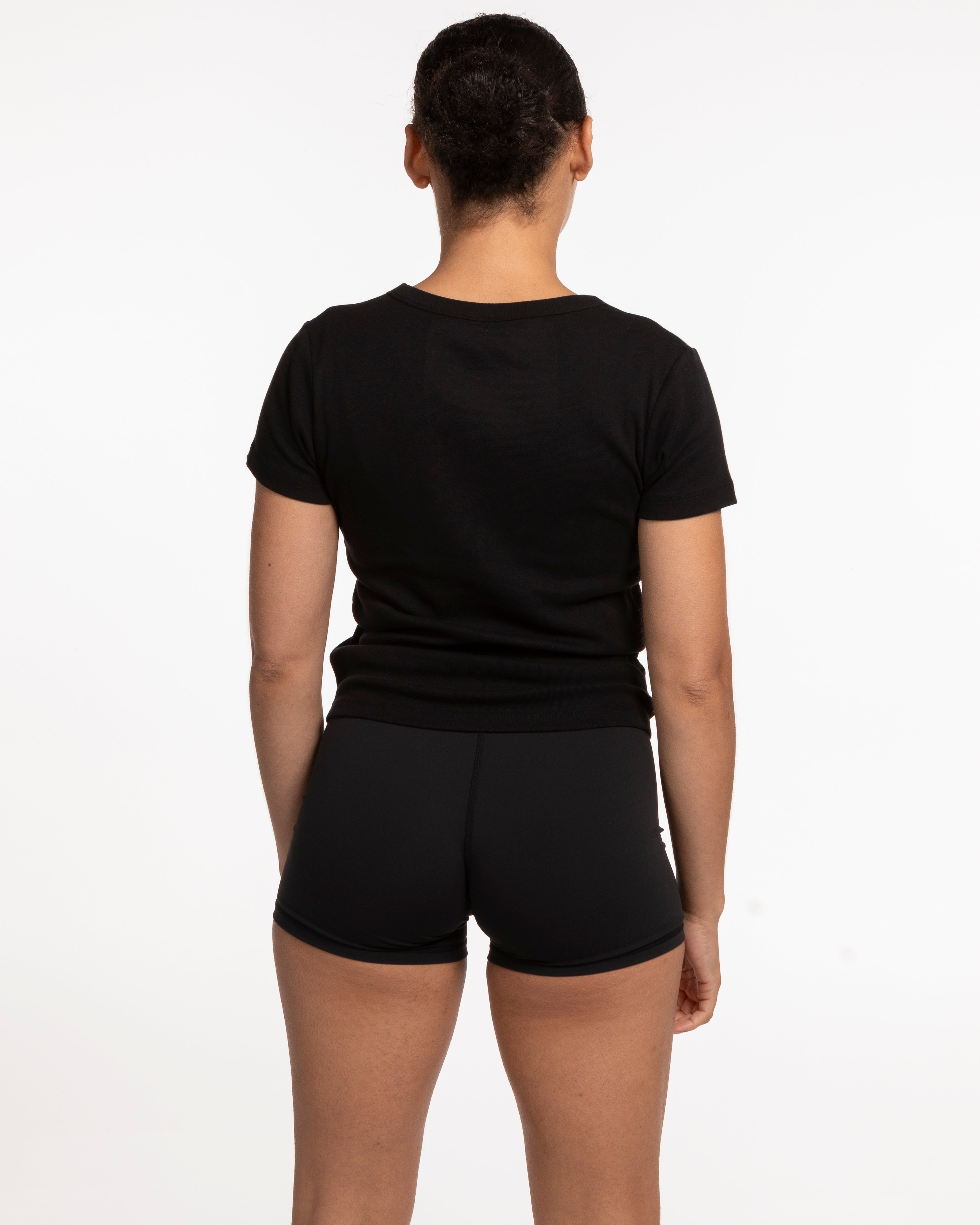 The Baby Tee - Black - F45 La Costa - Front Round 500 Stacked & Back Neckline Stacked - Full Color