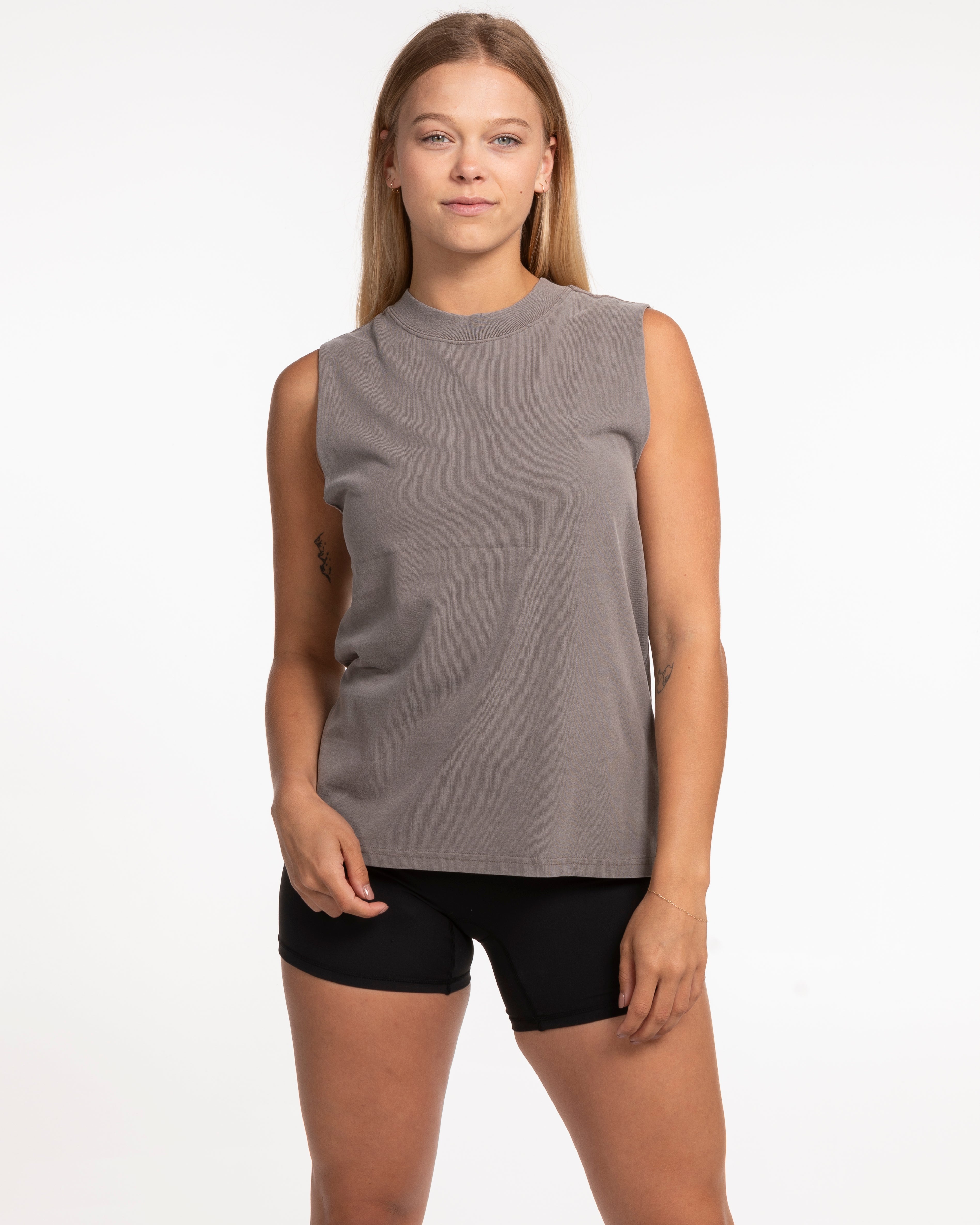 The Womens Heavyweight Tank - Washed Gray - ALCHEME - Left Chest & Whole Back Stacked - Tone on Tone