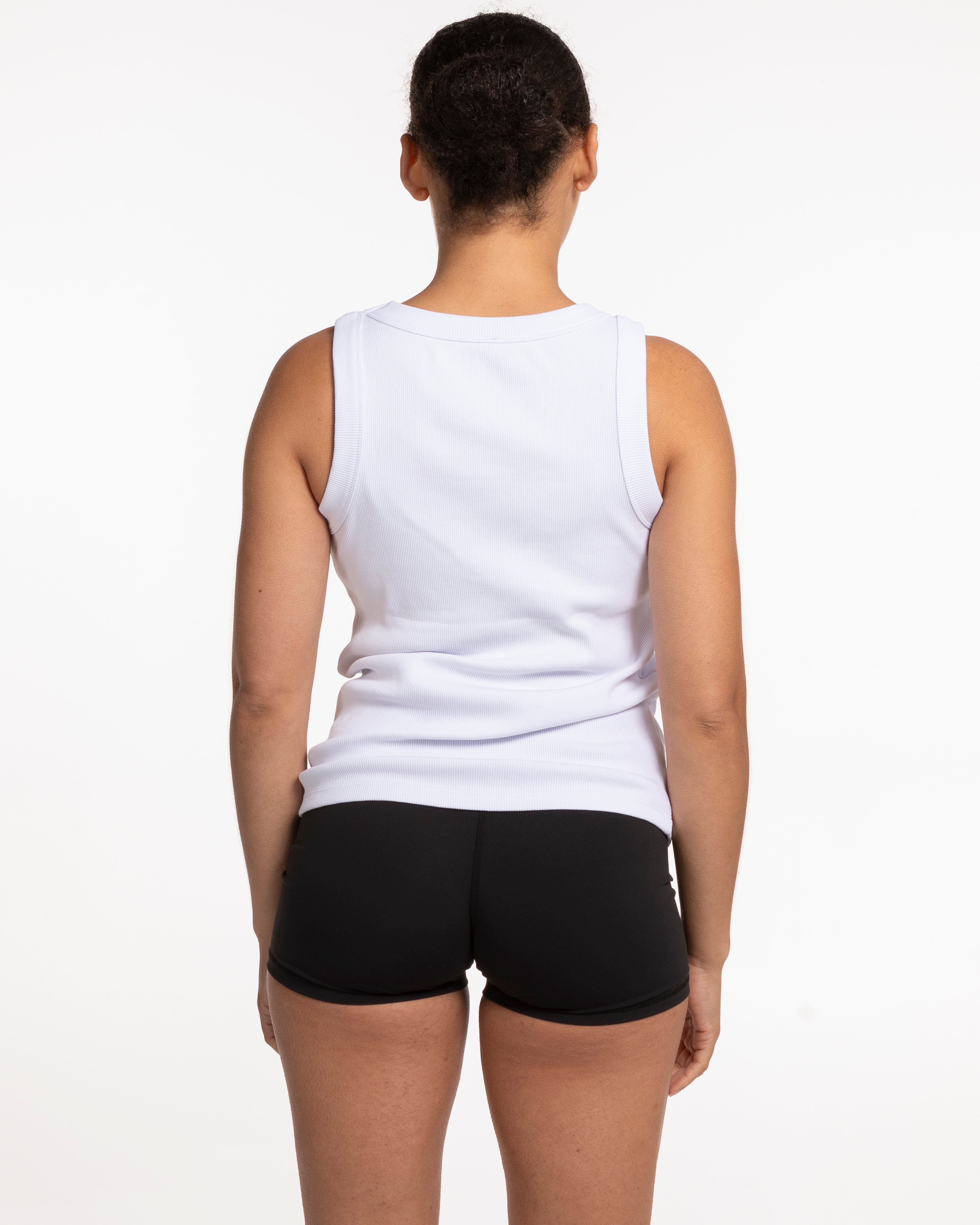 The Ribbed Full Length Tank - White - Training Club - Center Chest - Embroidered - Tone on Tone