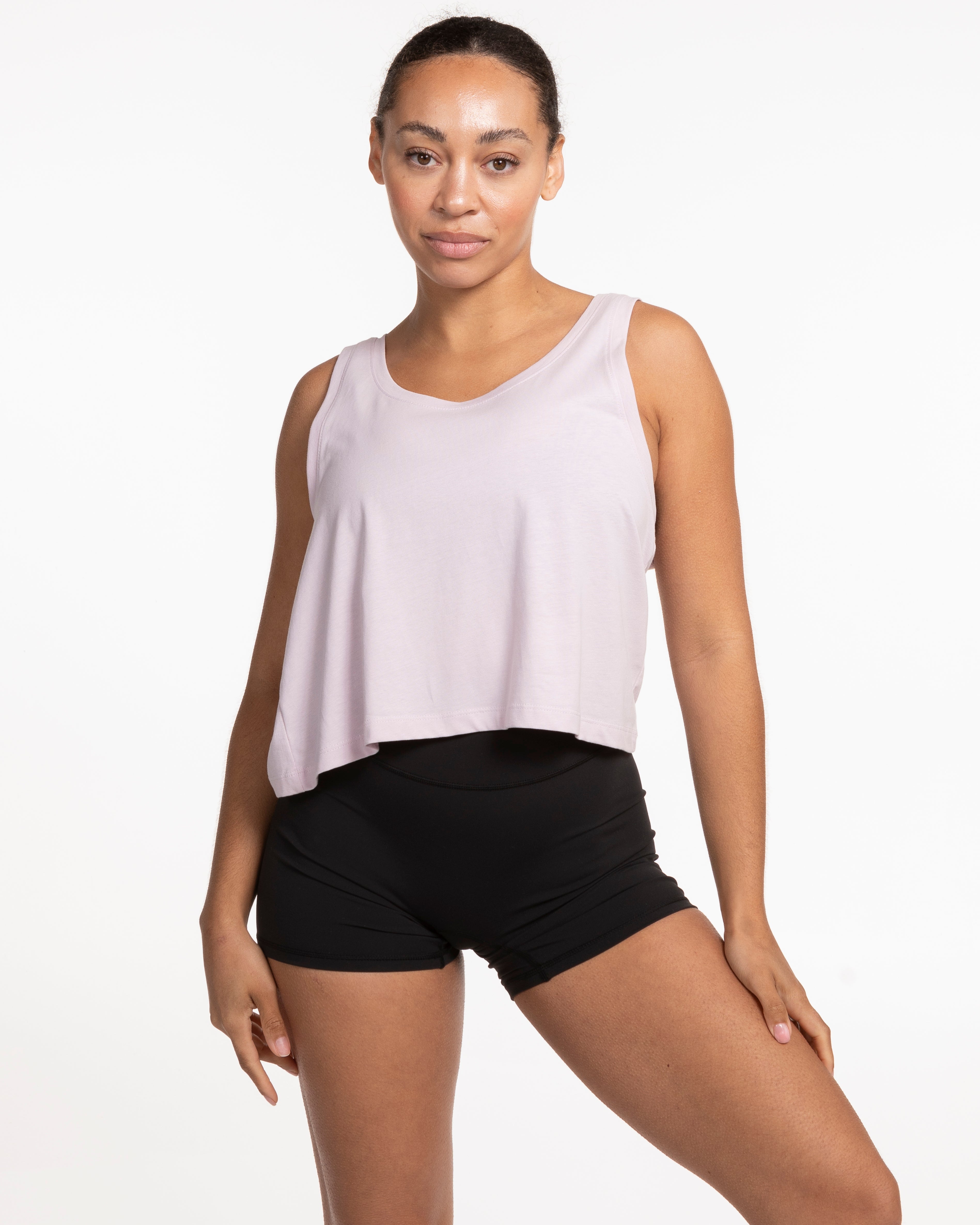 The Crop Tank - Orchid - HIIT Performance - Left Chest Stacked & Back Mountains - Printed - White
