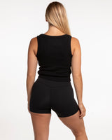 The Ribbed Crop Tank - Black - Bloom Pilates - Center Chest - Embroidered  - White