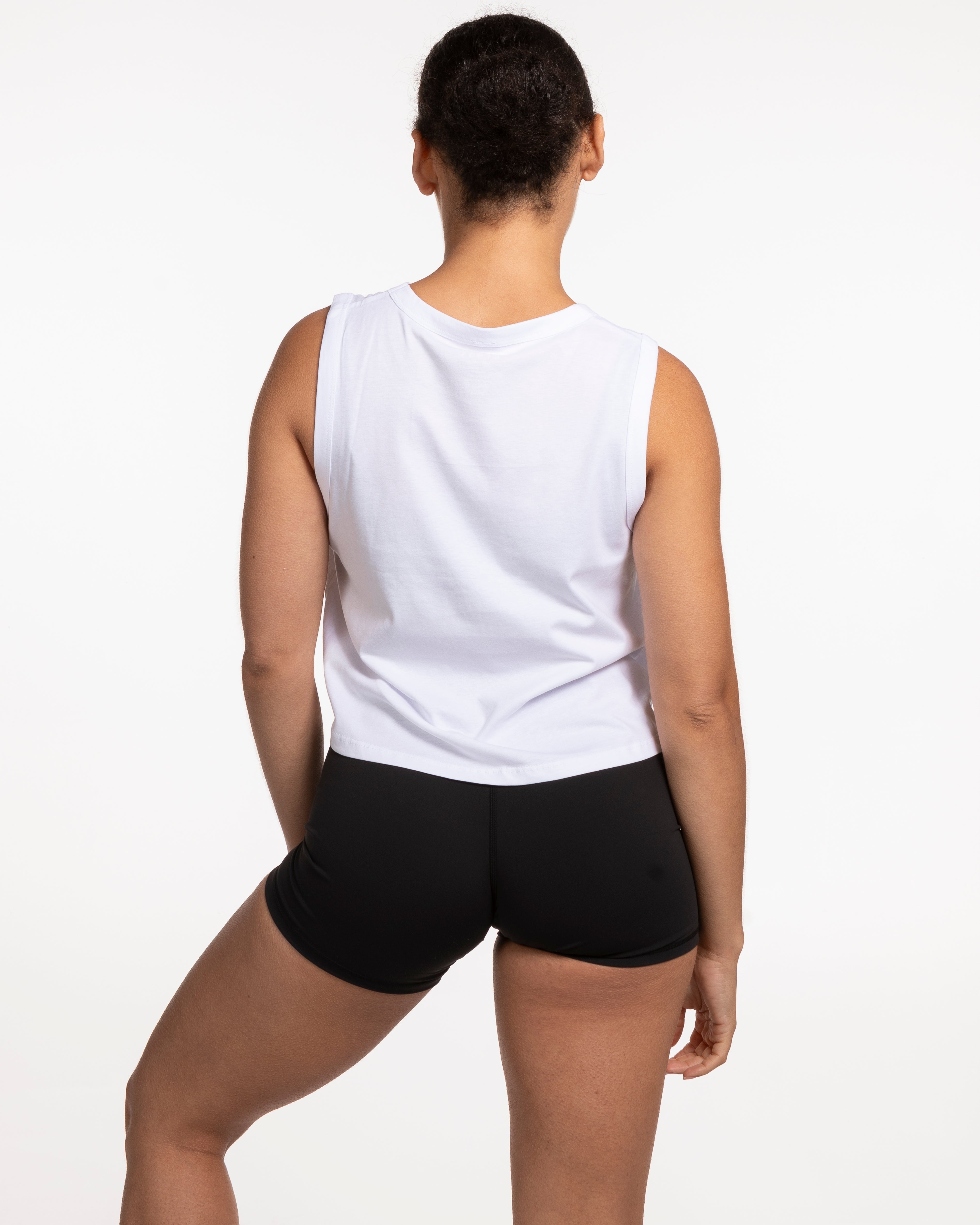 The Womens Classic Crop Tank - White - Lucky Penny - Lower Left Stacked - Embroidered - Brown