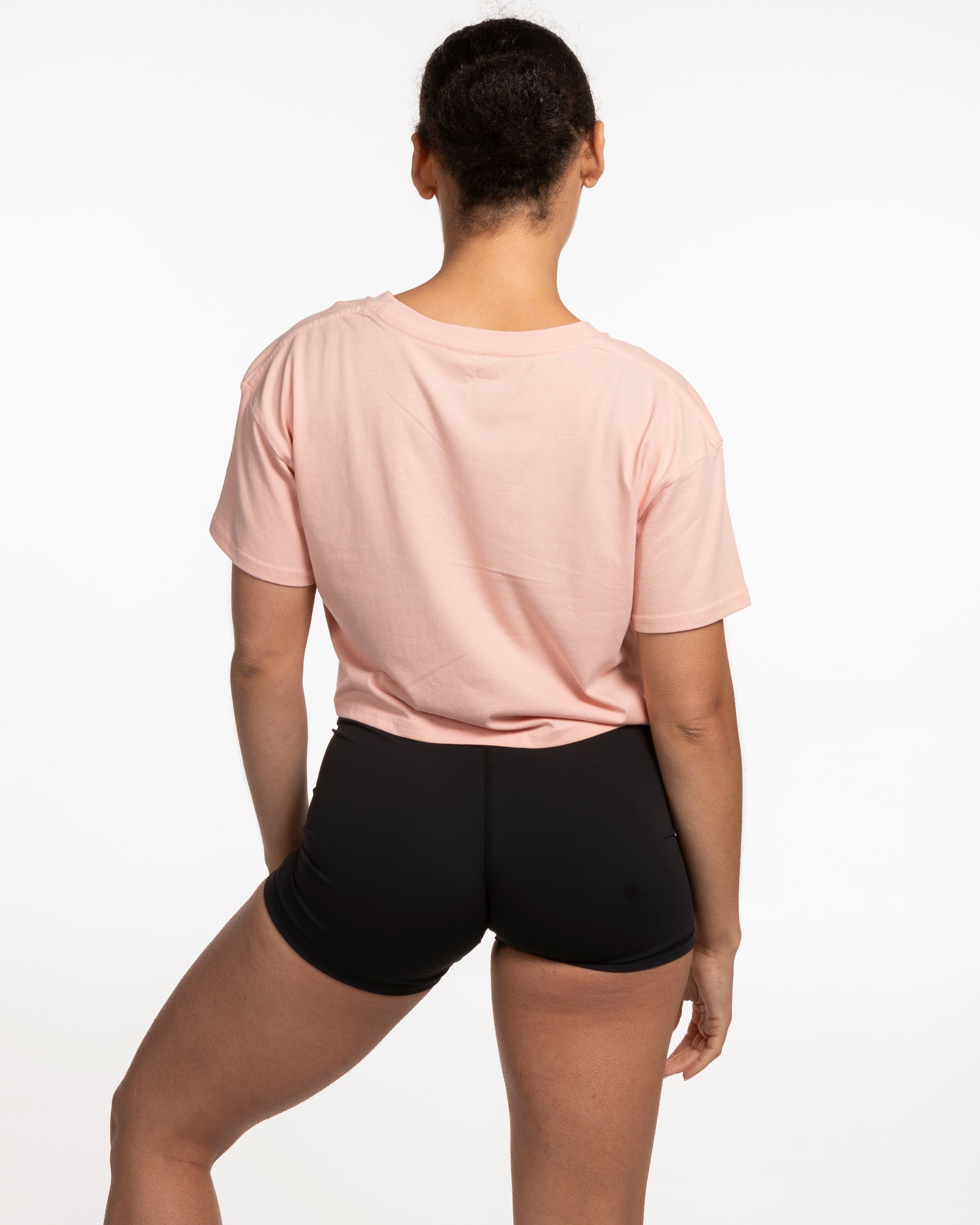 The Crop Tee - Pale Pink - HIIT Performance - Left Chest Stacked & Back Neckline - Printed - White