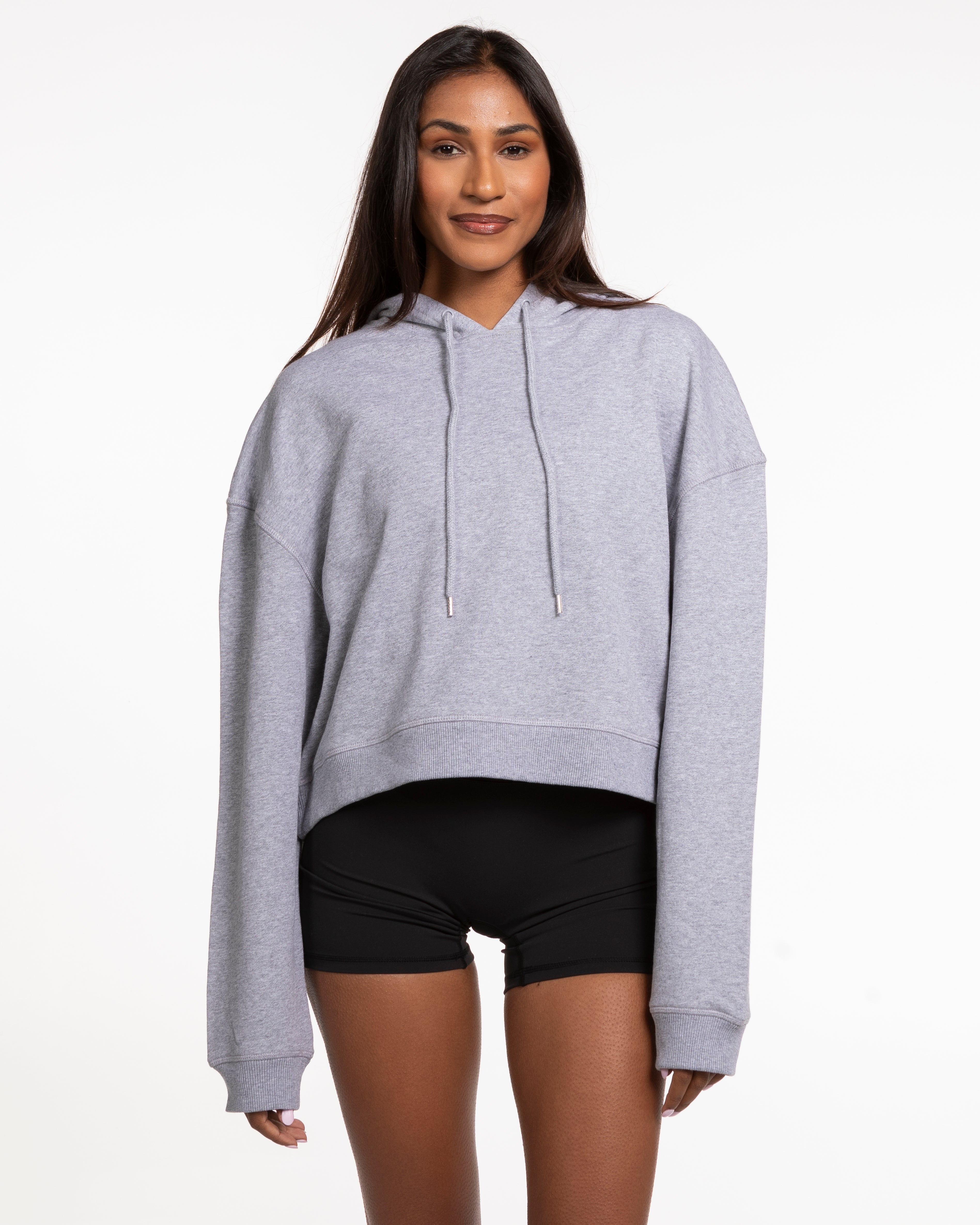 The Crop Terry Hoodie - Heather - JL Marketing - Left Chest - Printed - White