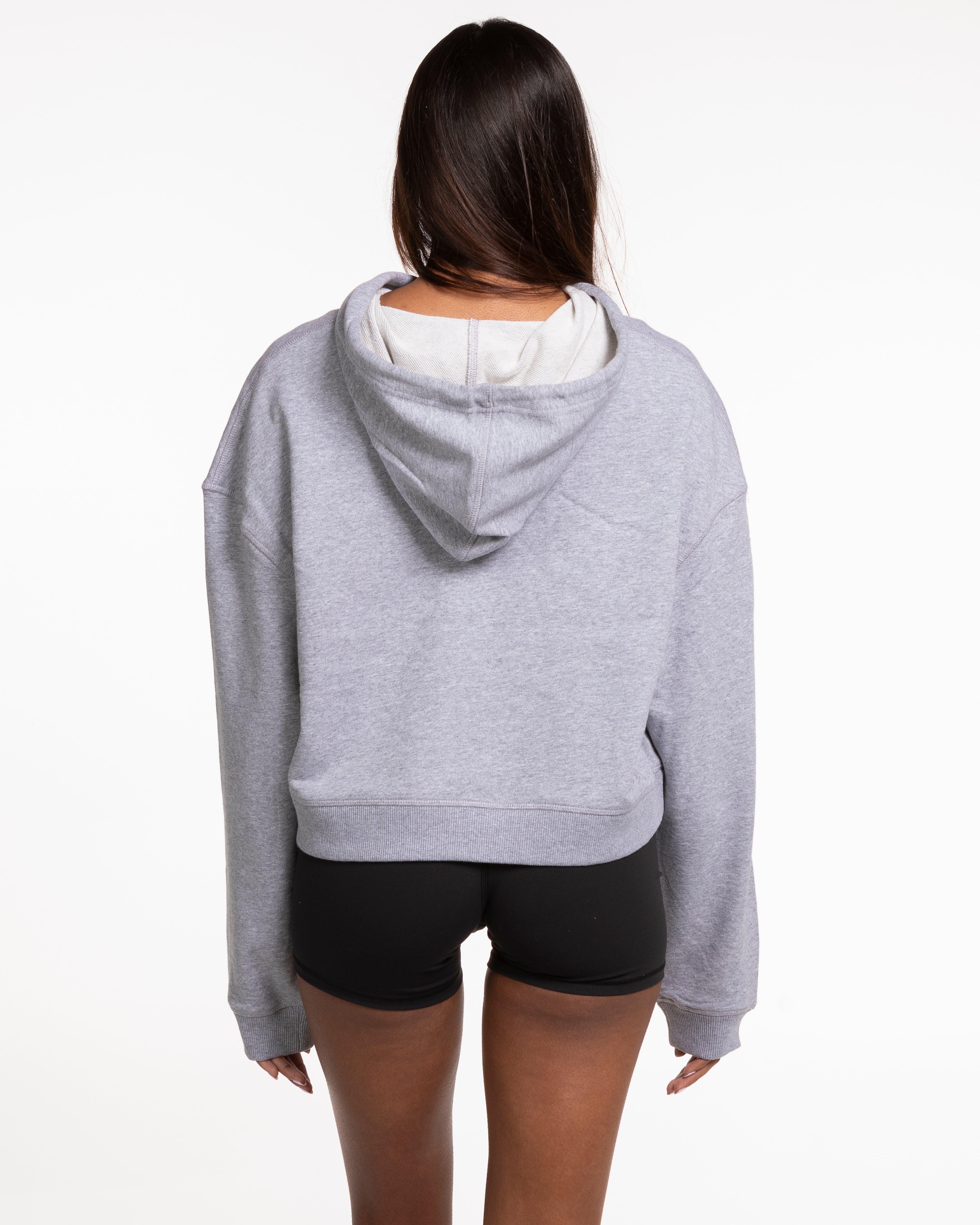 The Crop Terry Hoodie - Heather - JL Marketing - Left Chest - Printed - White