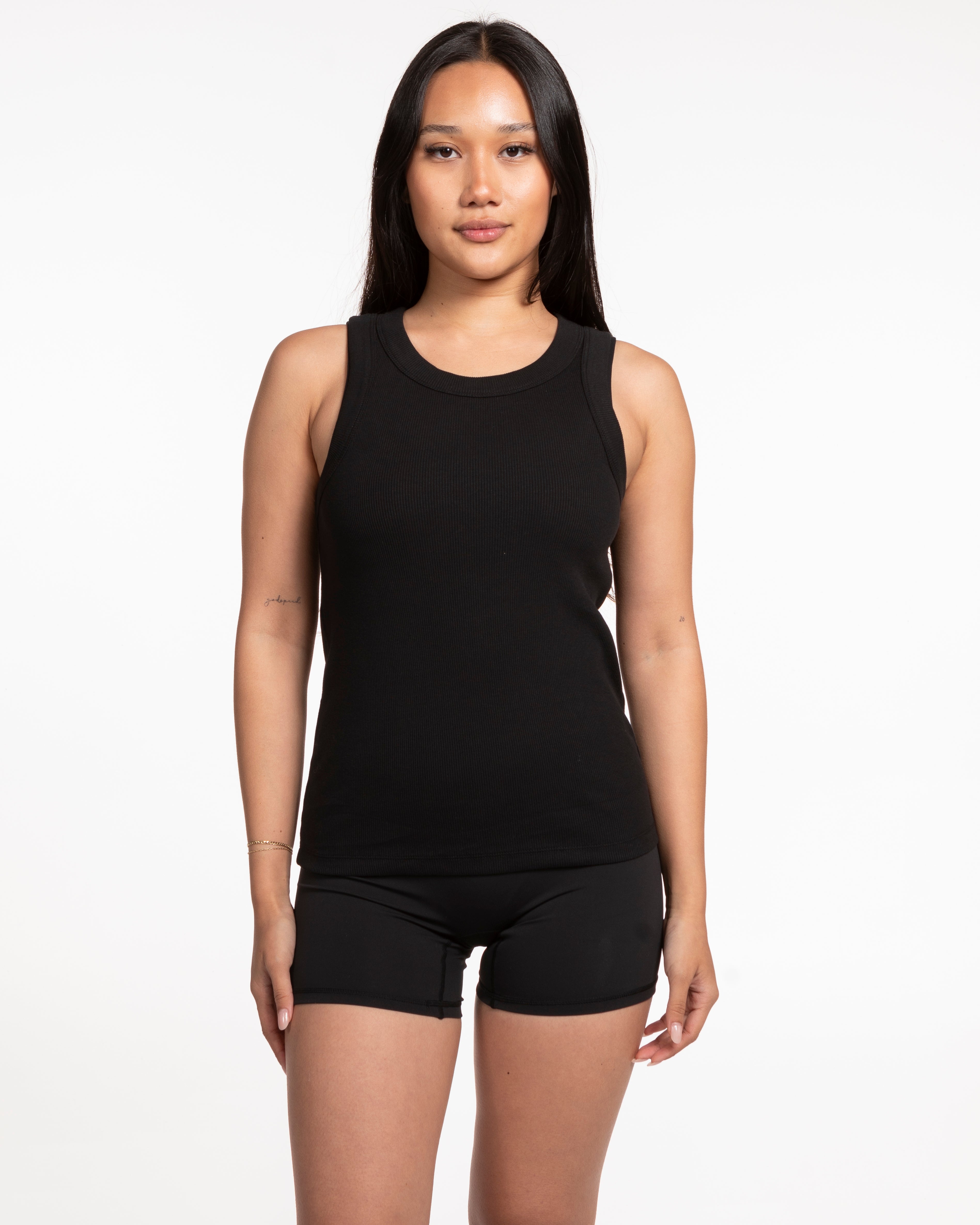 The Ribbed Full Length Tank - Black - REVITY3 - Center Chest -Embroidered - White