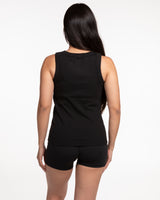 The Ribbed Full Length Tank - Black - REVITY3 - Center Chest -Embroidered - White