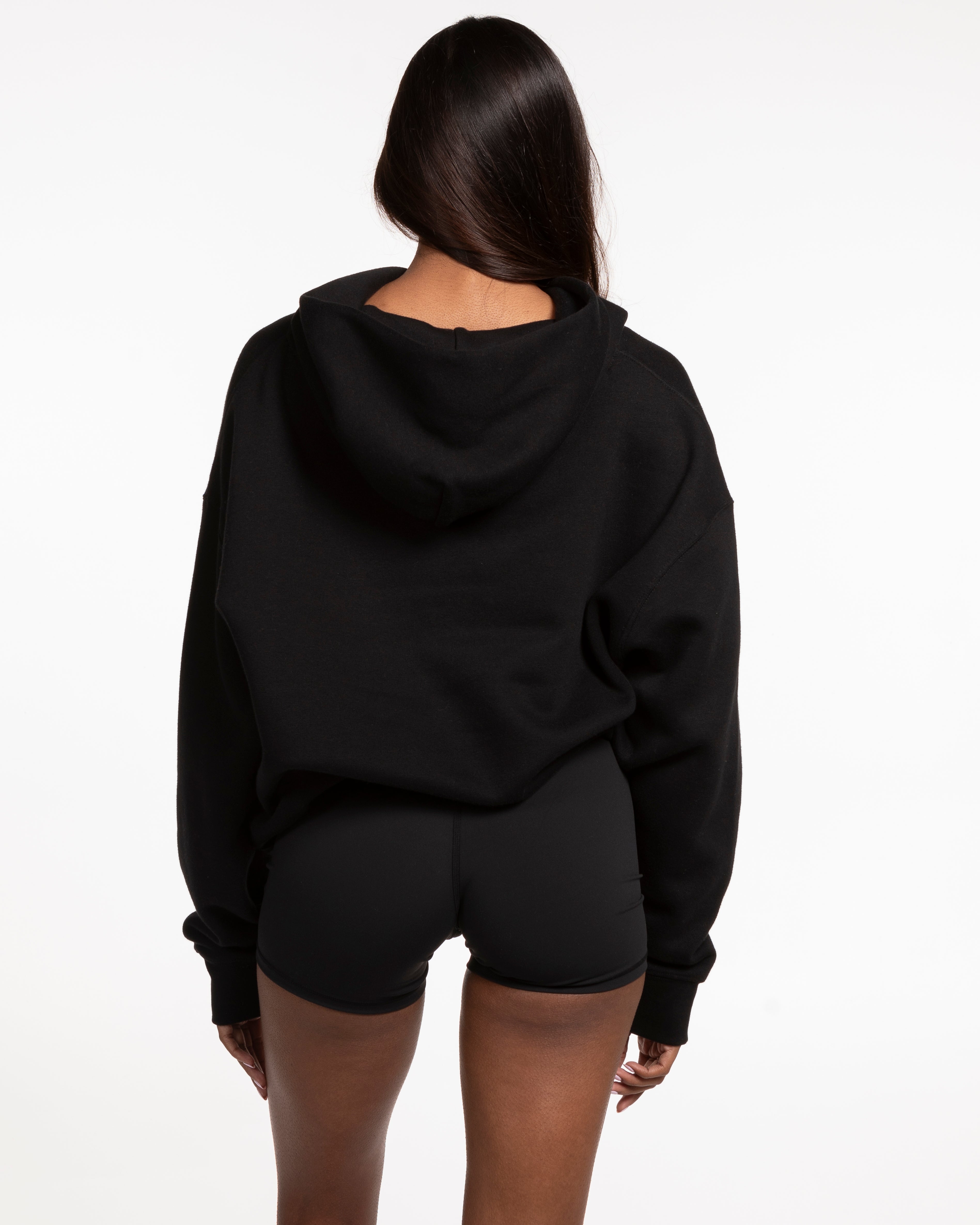 The Womens Hoodie - Black - Body Lab - Back Stacked - Printed - White