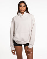 The Womens Hoodie - Washed Bone - Alpha Fit - Center Chest Stacked - Tone on Tone