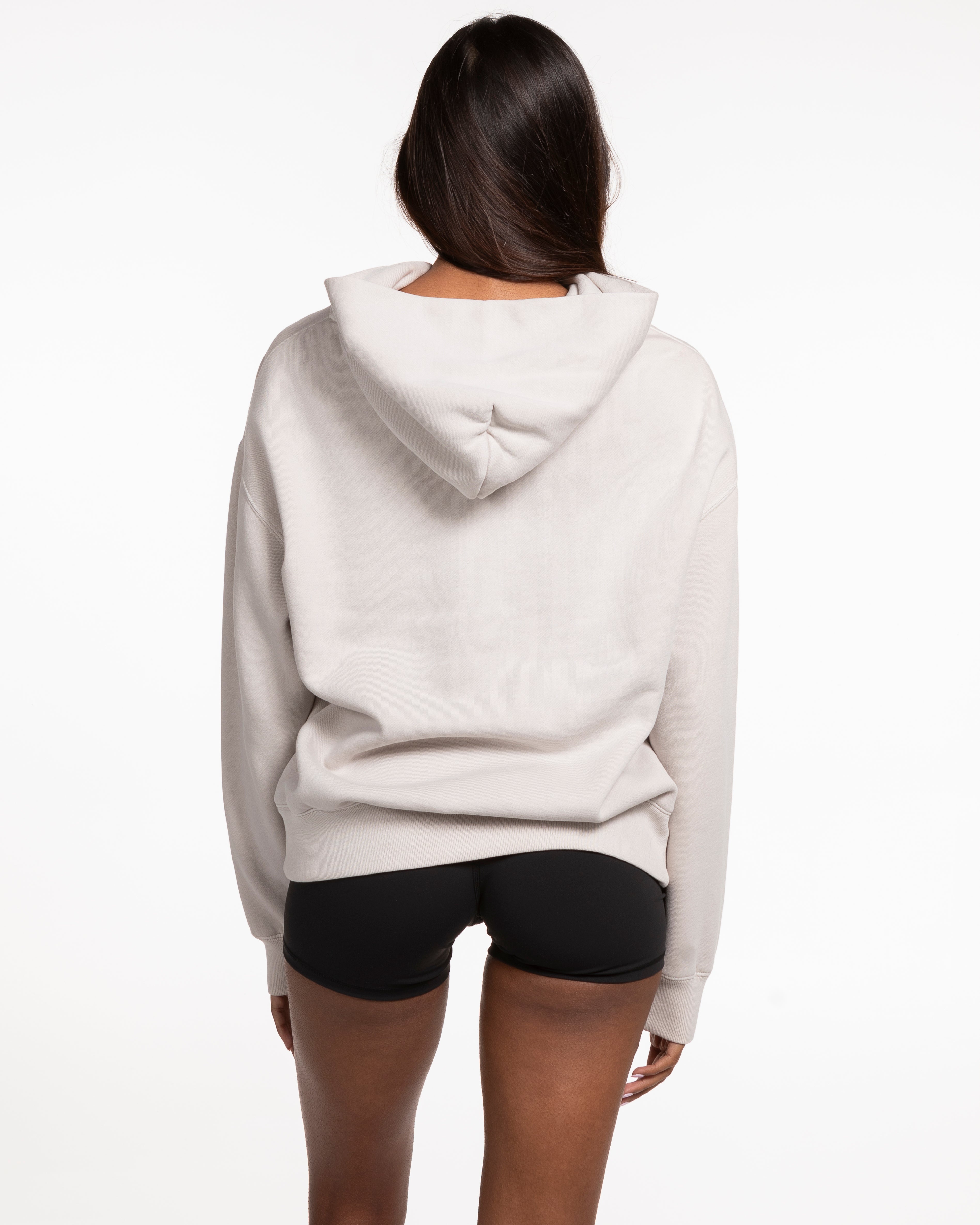 The Womens Hoodie - Washed Bone - Alpha Fit - Center Chest Stacked - Tone on Tone