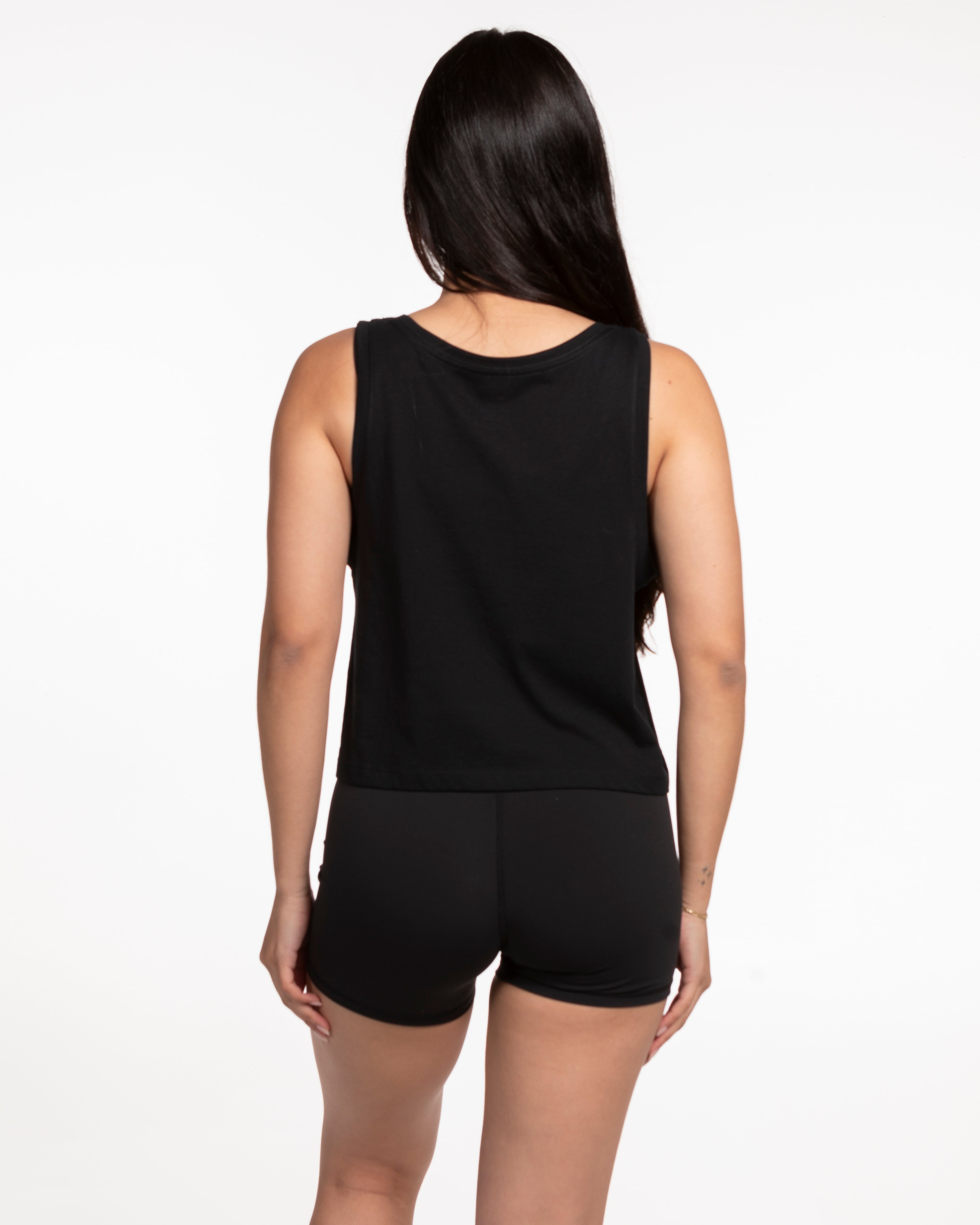 The Crop Tank - Black - Punch Therapy - Center Chest - White