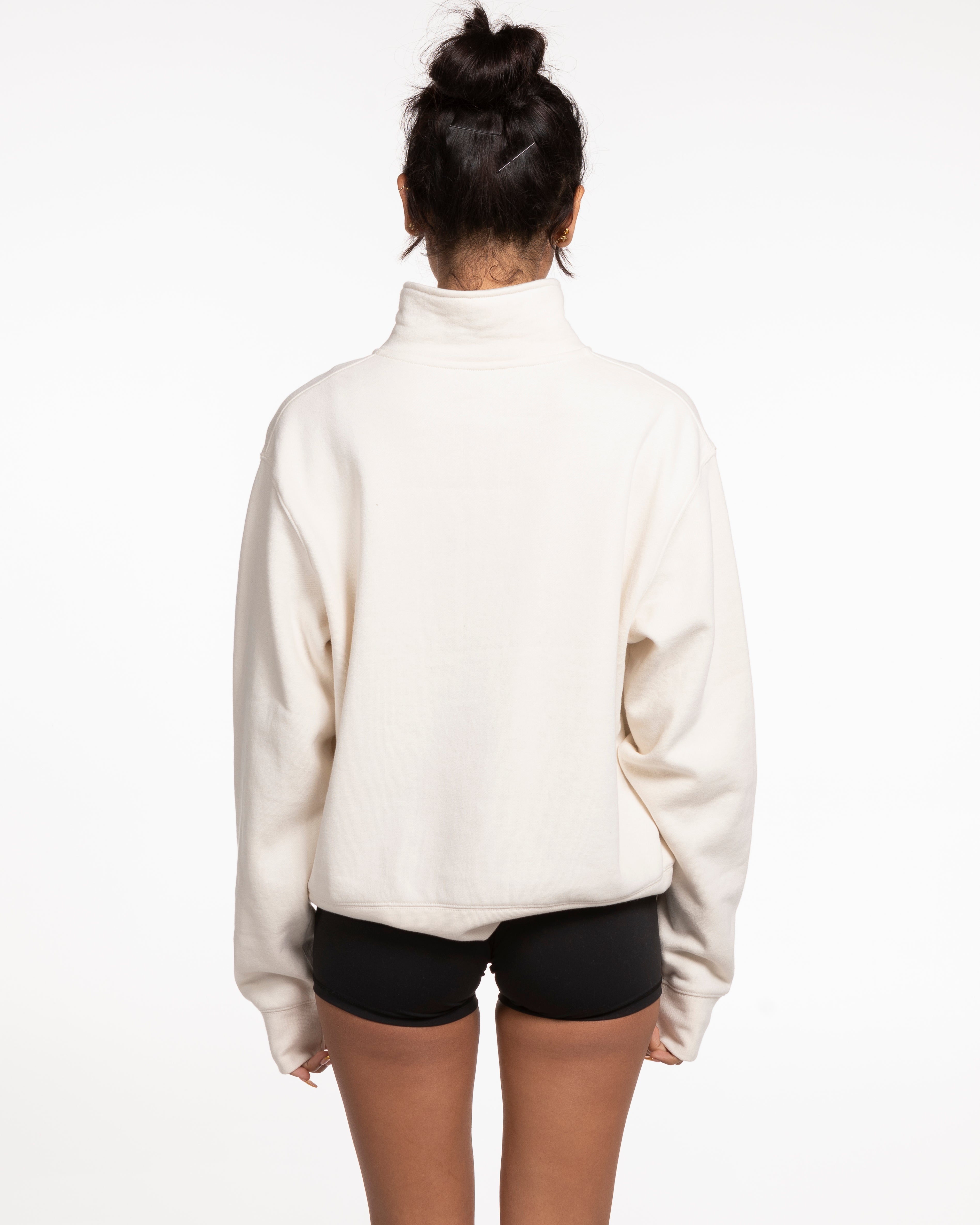 The Womens 1/4 Zip - Off White - Training Club - Left Chest Stacked - Embroidered - Mushroom