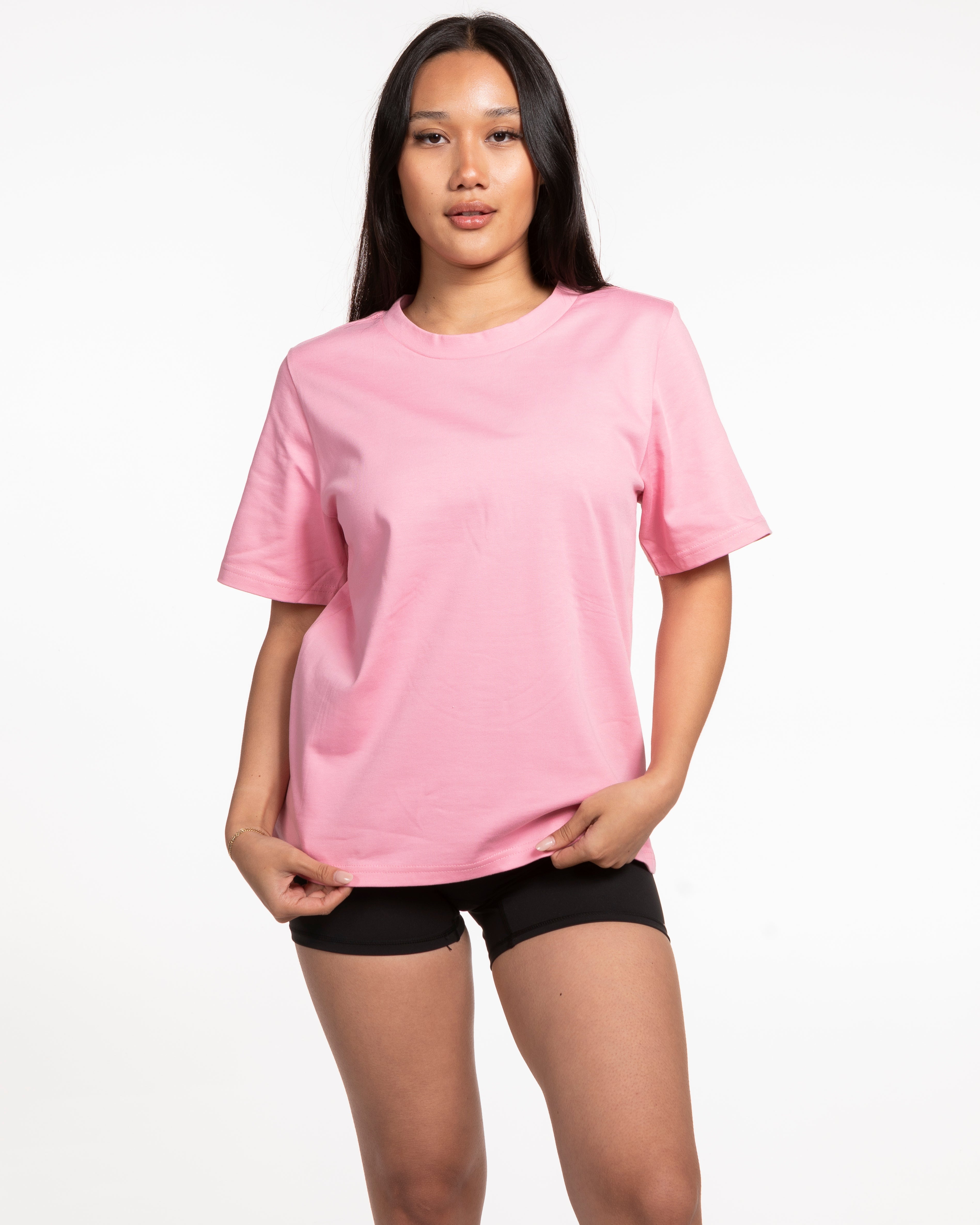 The Womens Heavyweight Tee - Bubblegum - Live Inspired - Center Chest - White