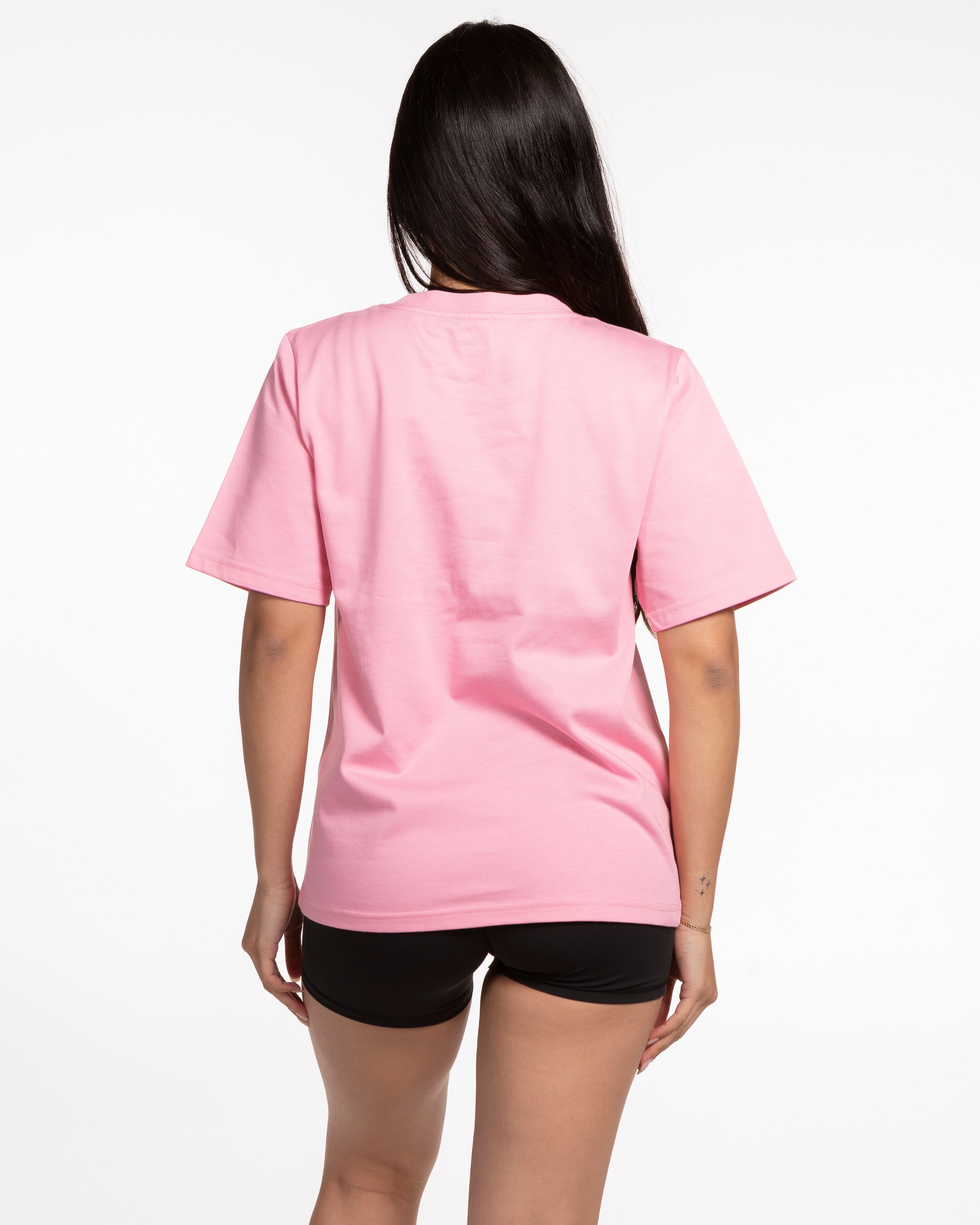 The Womens Heavyweight Tee - Bubblegum - Live Inspired - Center Chest - White