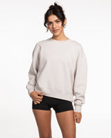 The Womens Crewneck - Washed Bone - STUDIO 7 - Center Chest Arc Stacked - Printed - Tone on Tone