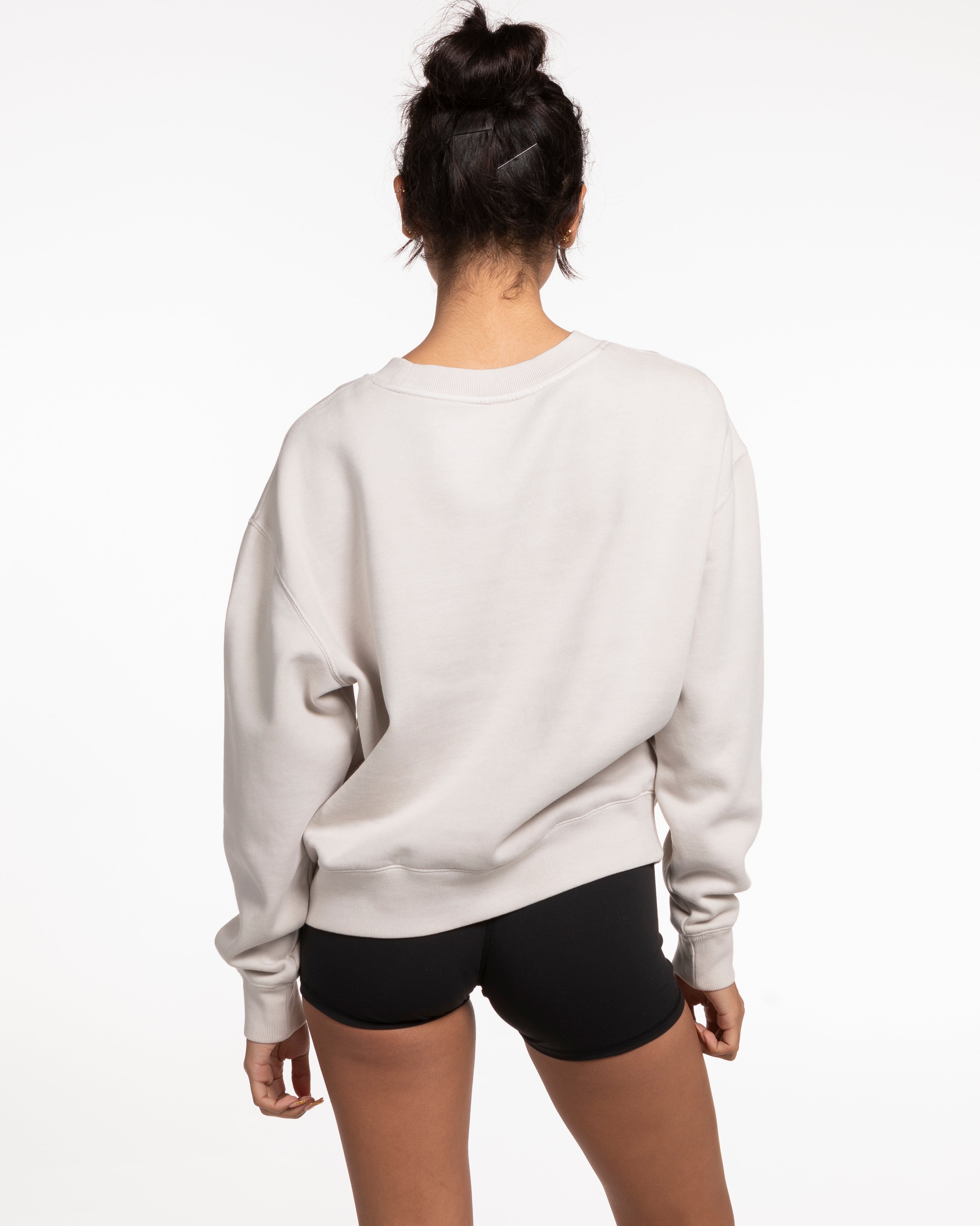 The Womens Crewneck - Washed Bone - STUDIO 7 - Center Chest Arc Stacked - Printed - Tone on Tone