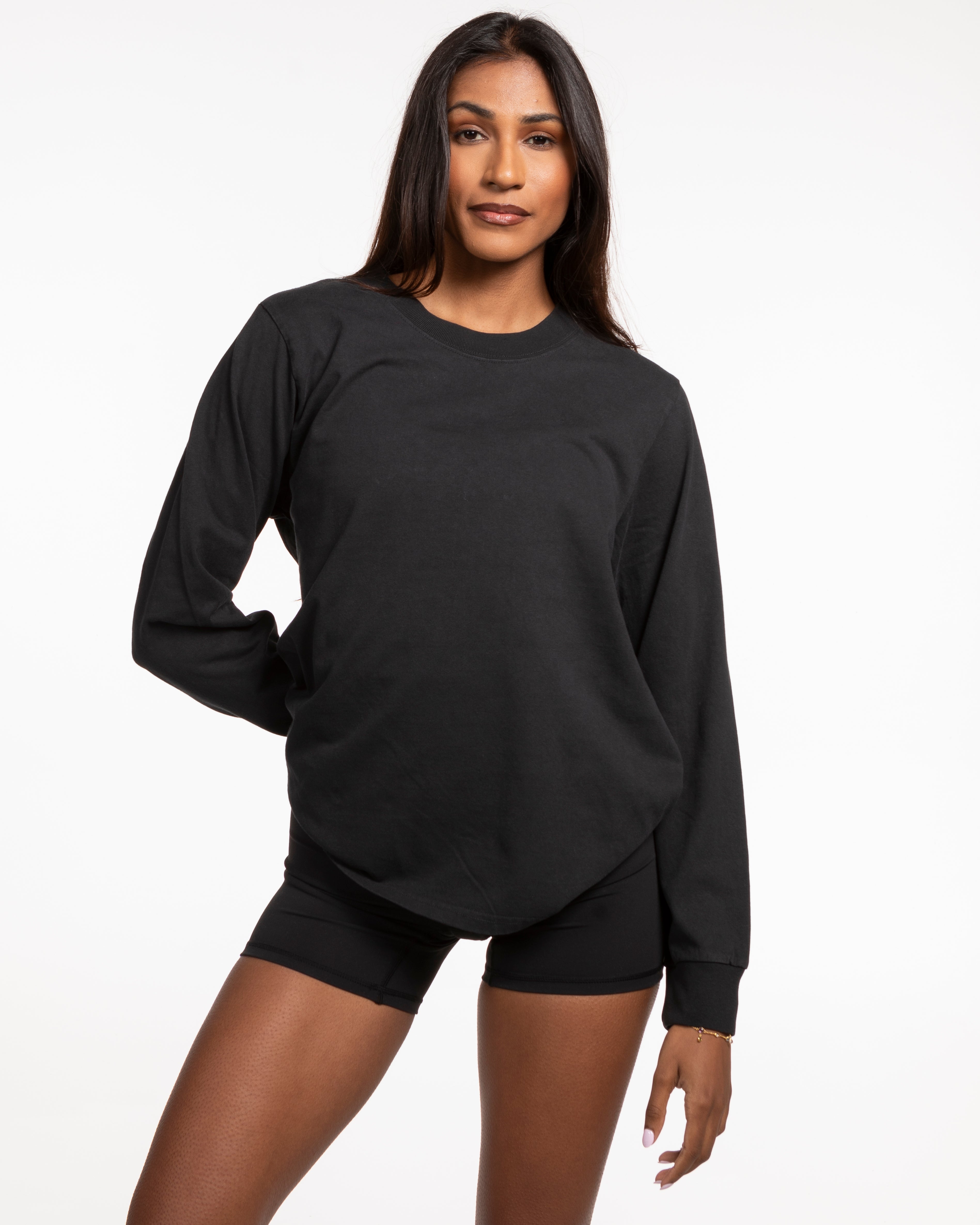The Womens Heavyweight Long Sleeve - Studio 11 - Left Chest & Back Center Stacked - White