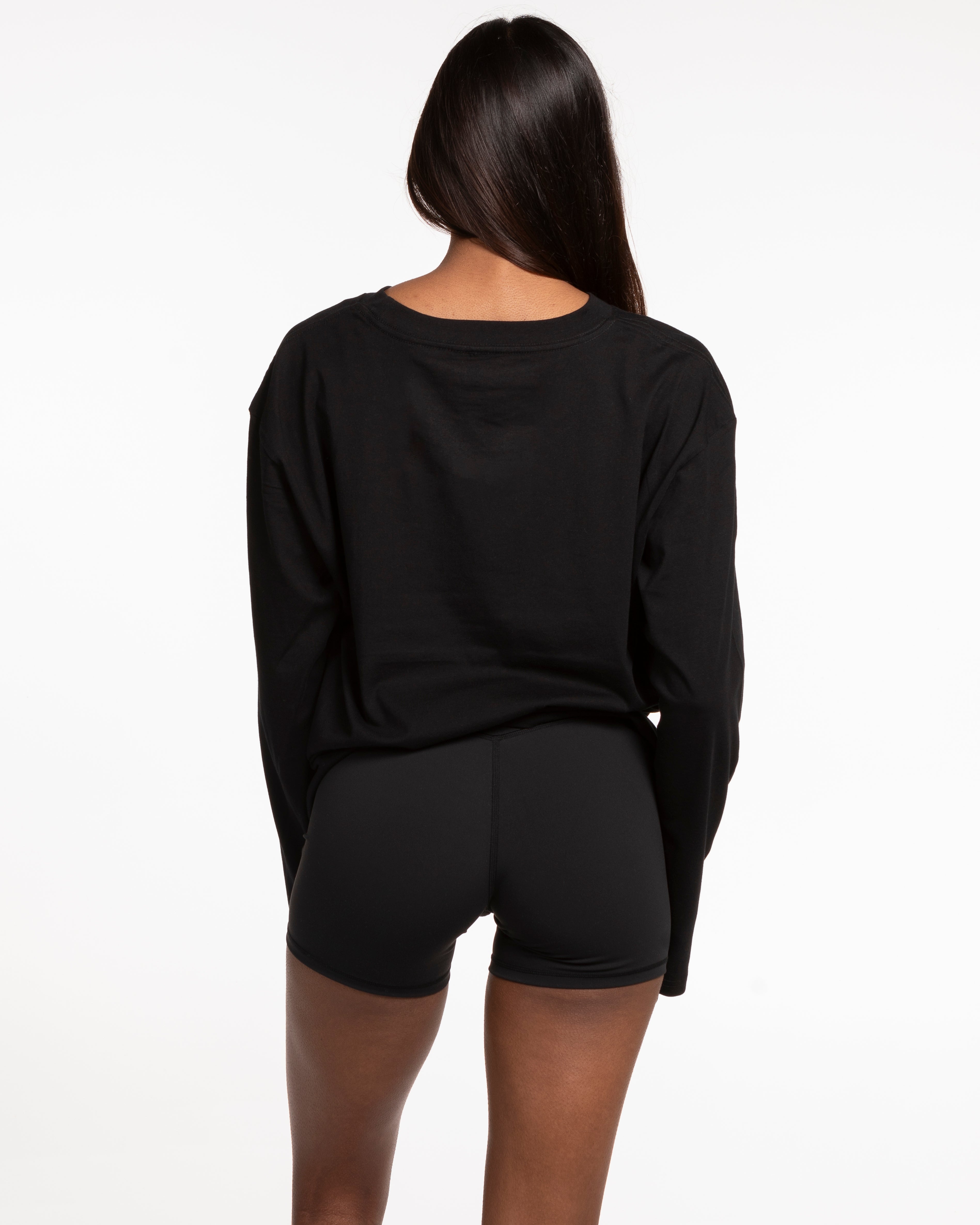 The Womens Oversized Long Sleeve - Black - Alpha Fit - Left Chest Stacked - Yellow