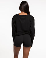 The Womens Oversized Long Sleeve - Black - Alpha Fit - Left Chest Stacked - Yellow