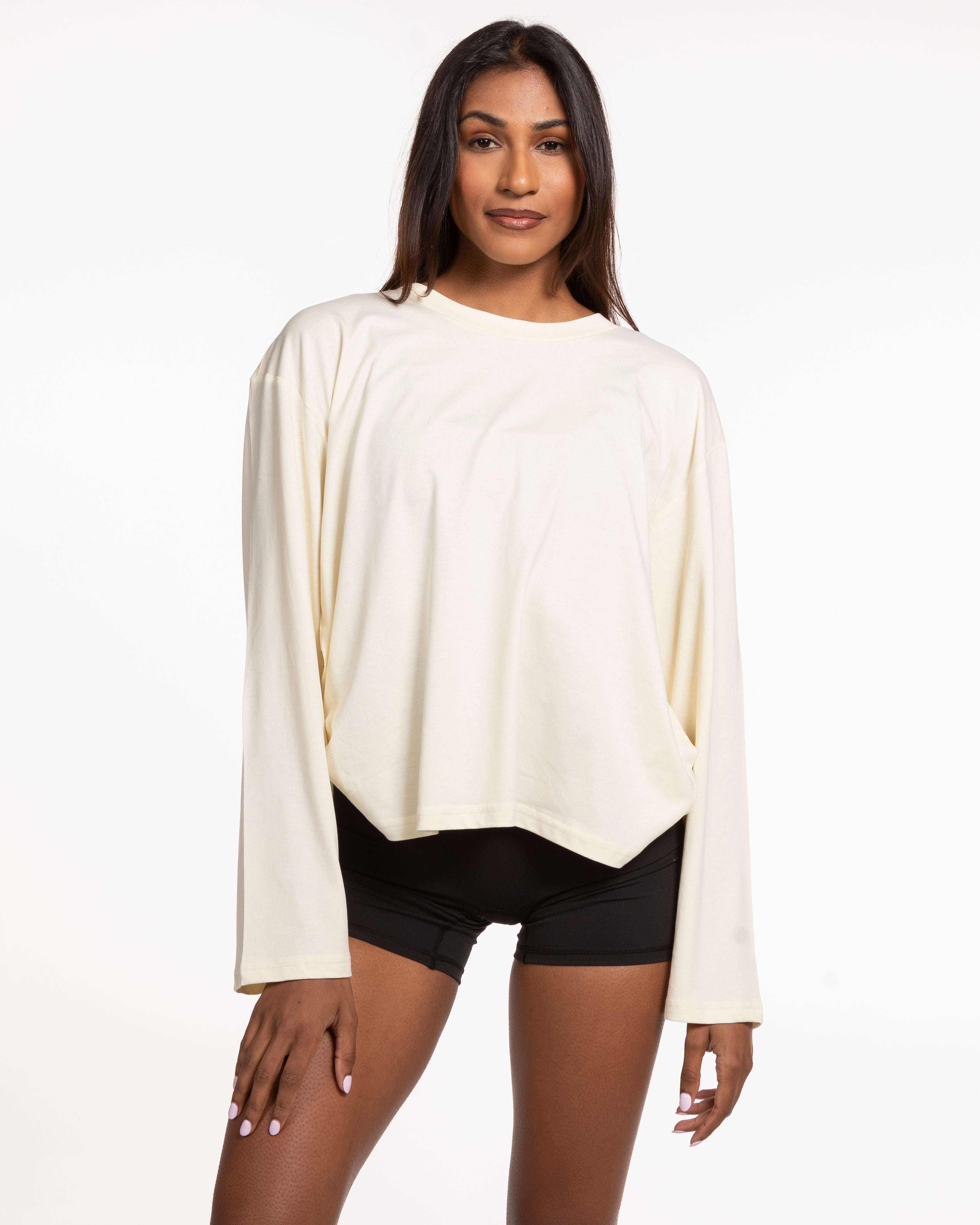 The Womens Oversized Long Sleeve - Butter - Cake Factory - Left Chest & Full Back - White