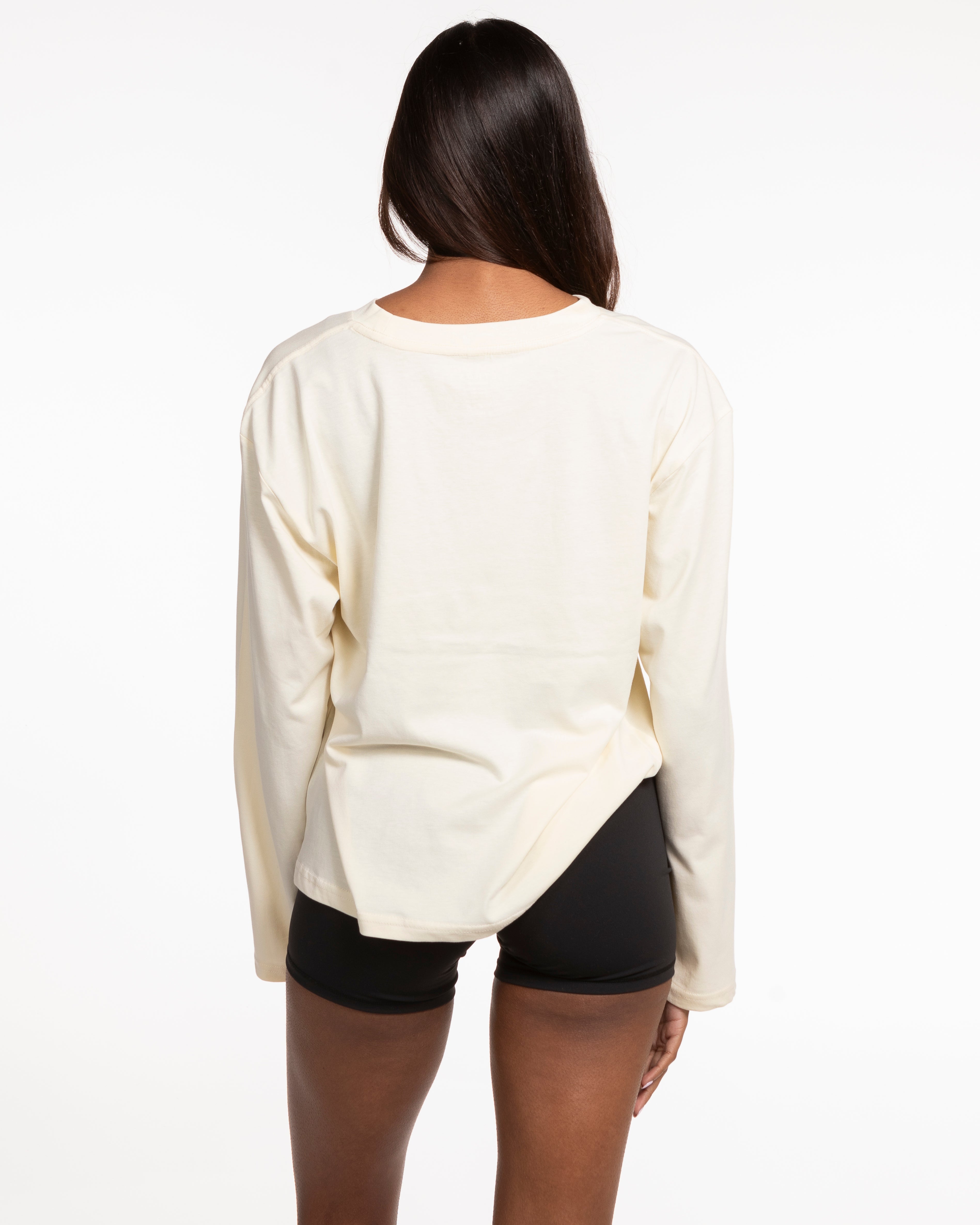 The Womens Oversized Long Sleeve - Butter - Cake Factory - Left Chest & Full Back - White