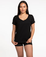 The Womens V Neck Tee - Black - Live Inspired - Left Chest - White