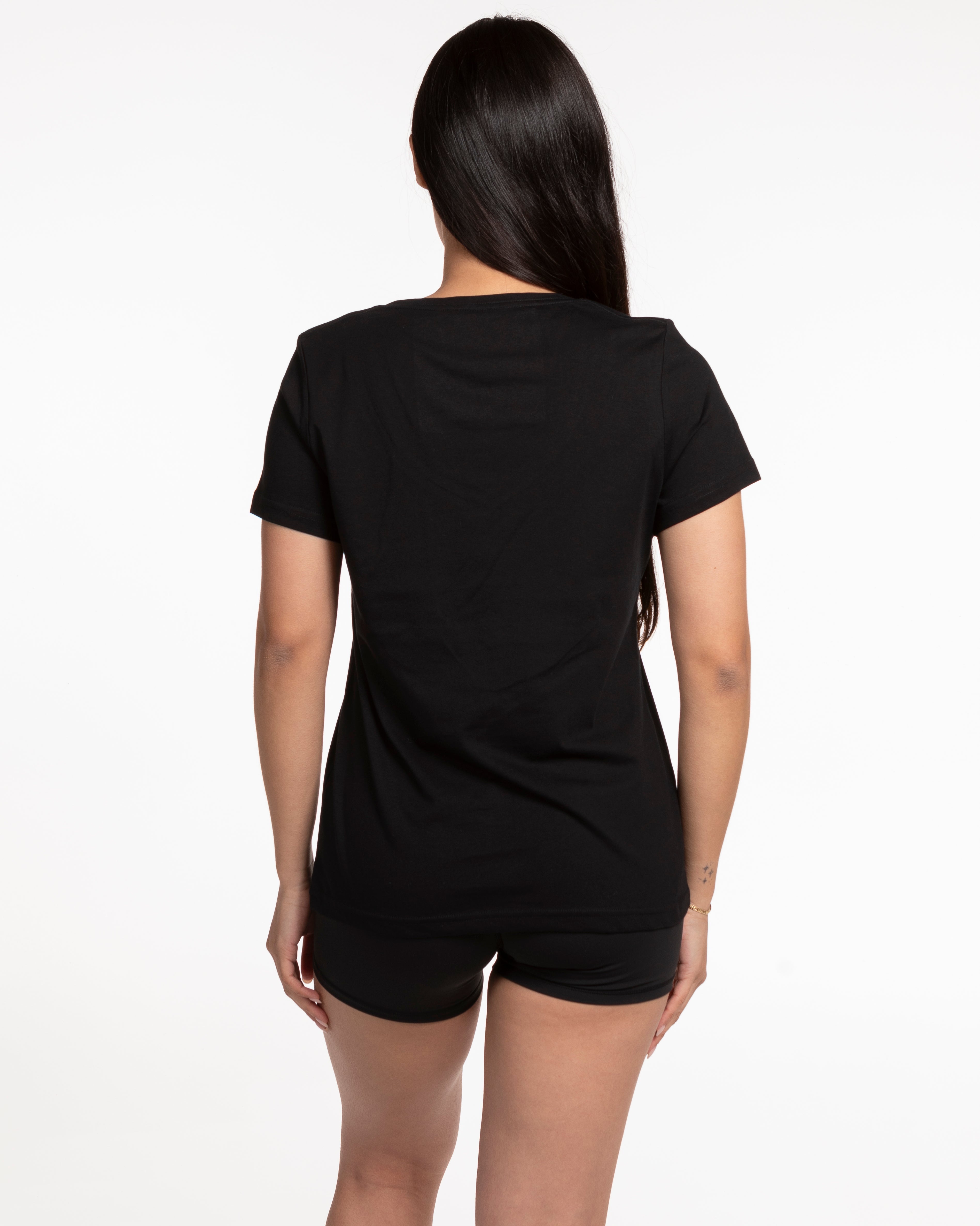 The Womens V Neck Tee - Black - Live Inspired - Left Chest - White