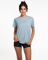 The Womens Tee - Pale Blue - Body Balance - Left Chest Stacked & Back Round Logo - Onyx