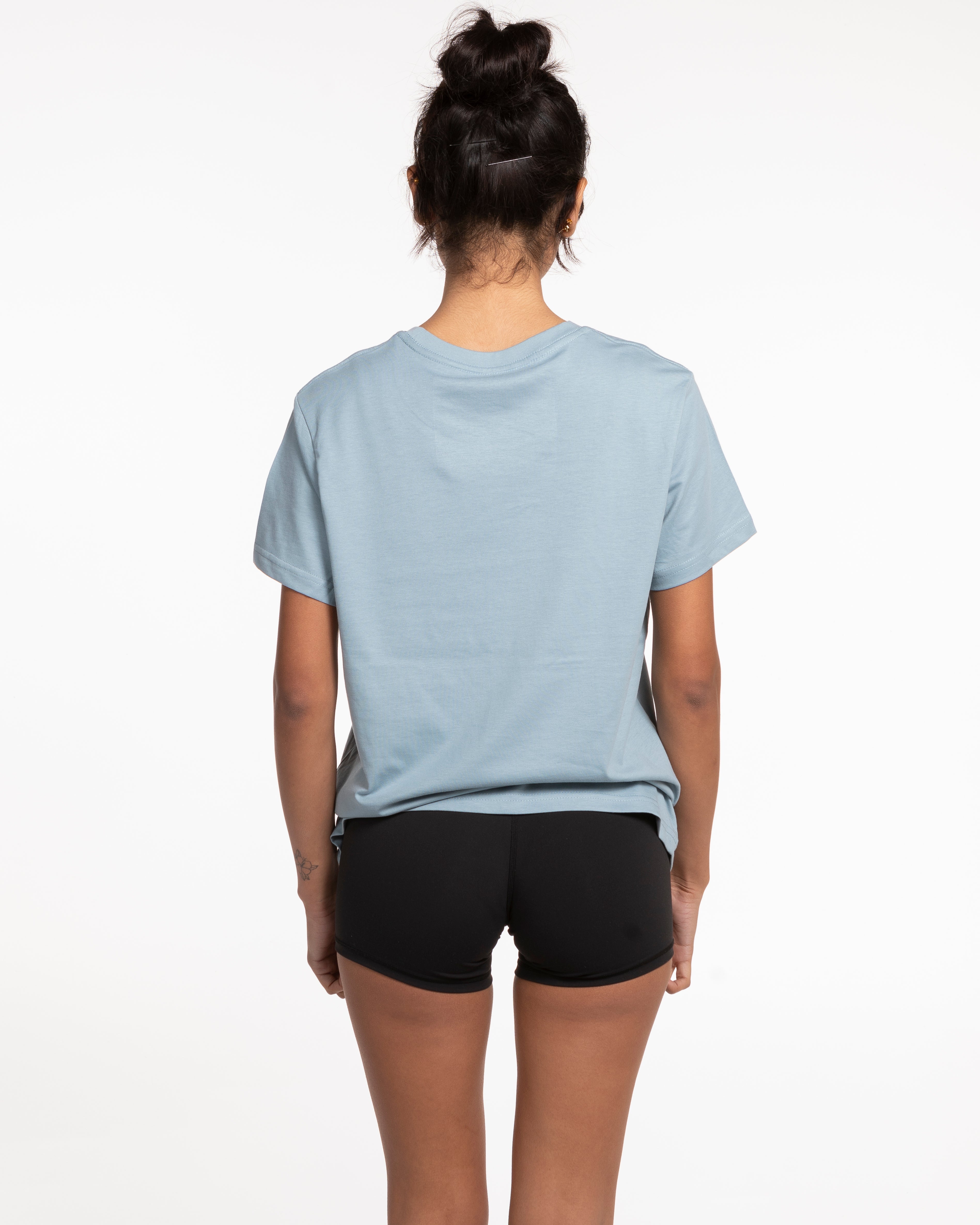 The Womens Tee - Pale Blue - Pacific Ridge - Center Chest Stacked - Printed - Tone on Tone