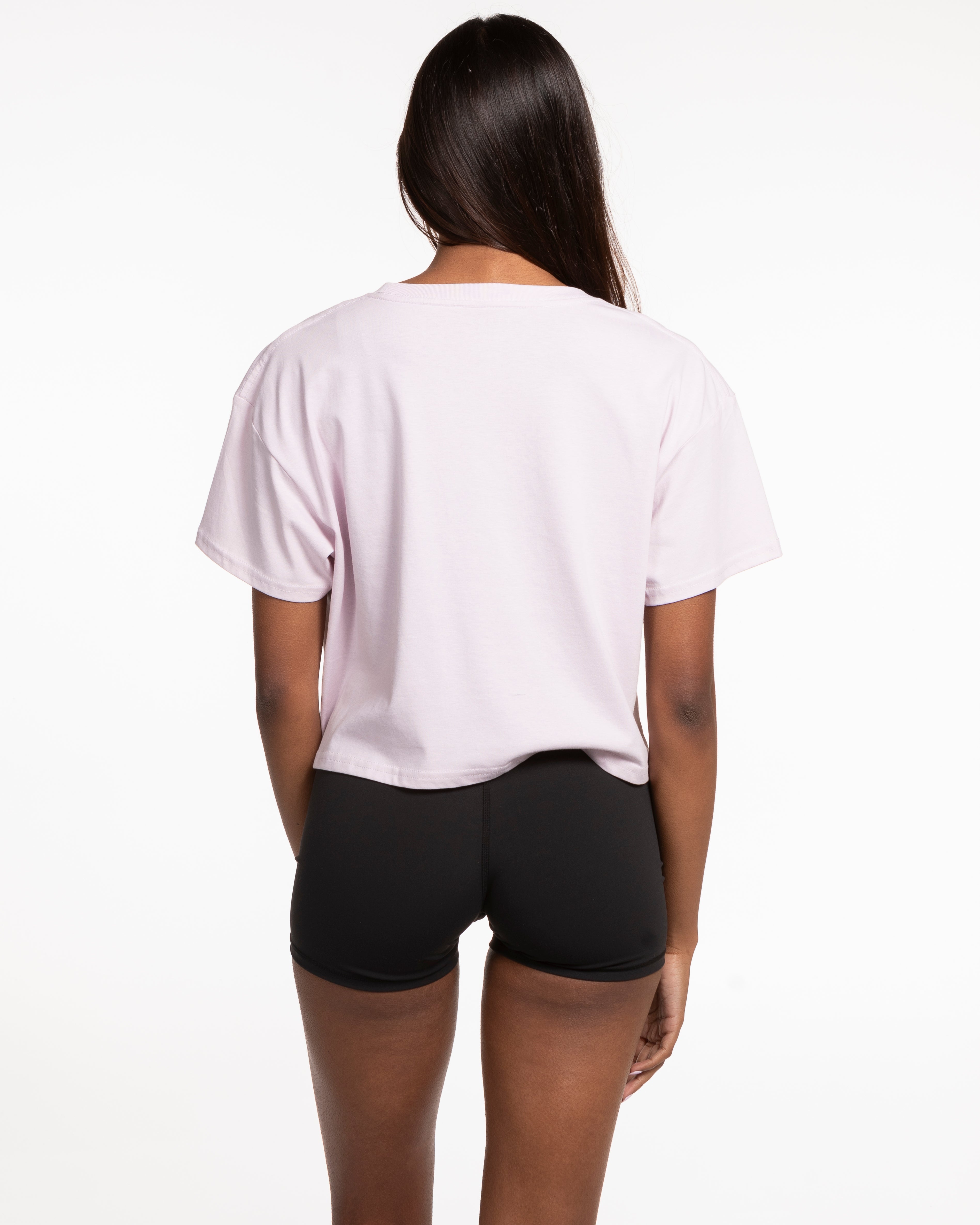 The Crop Tee - Orchid - Fit 4 Mom North County Inland - Left Chest & Back Stacked - Printed - White