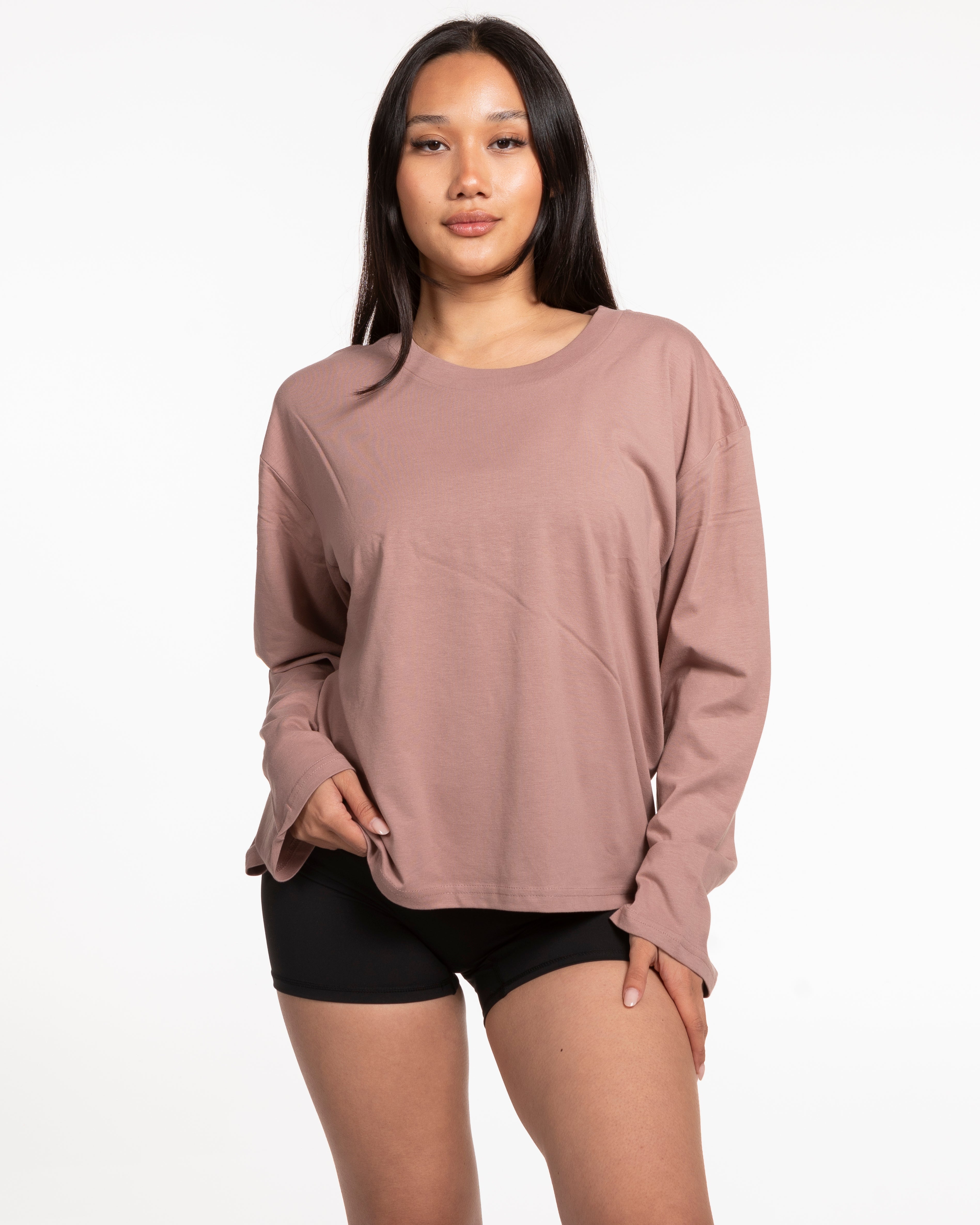 The Womens Oversized Long Sleeve - Clay - Coach Code - Left Chest - Icon - Printed - Tone on Tone