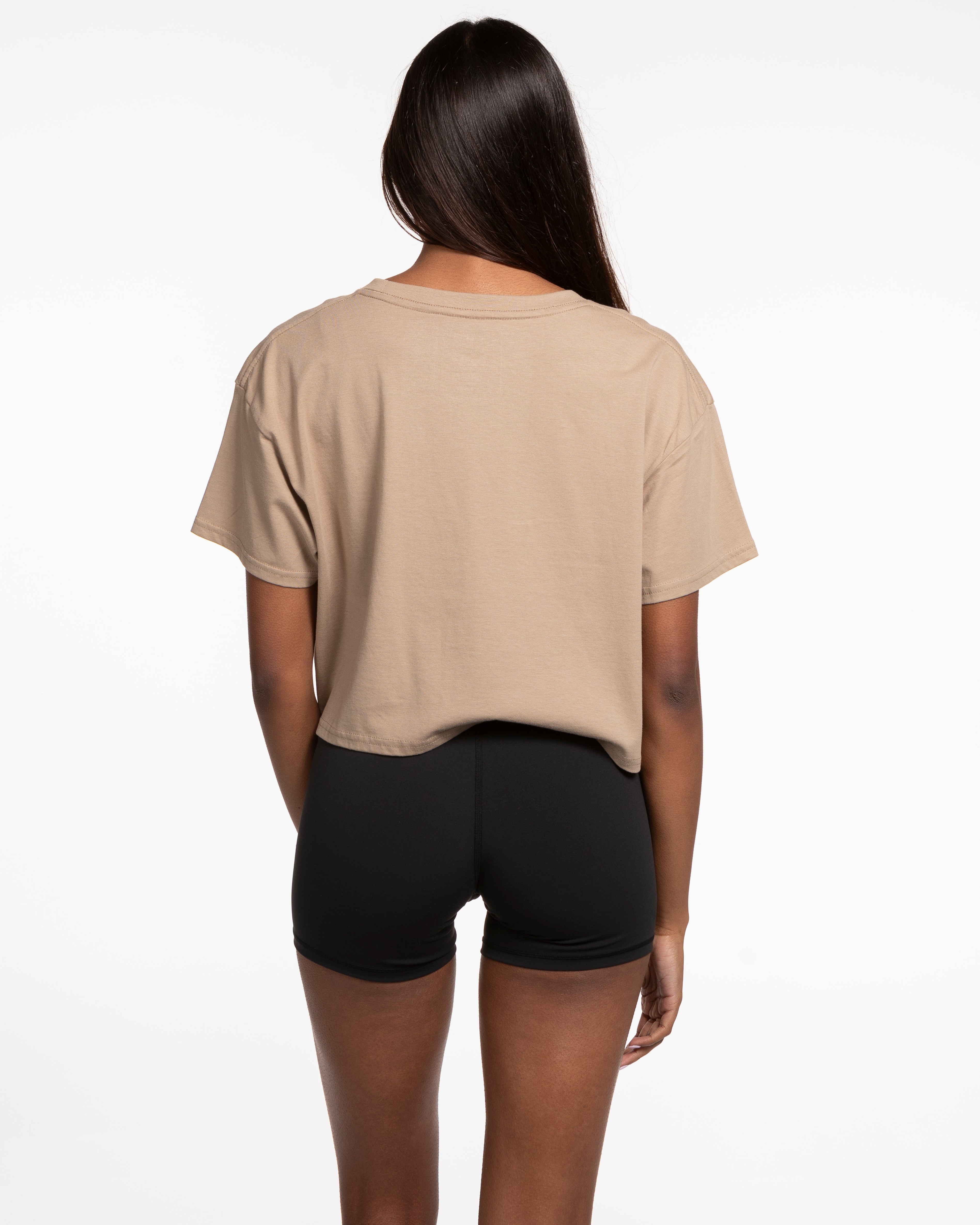 The Crop Tee - Sand - F45 La Costa - Front Round 700 Stacked - White