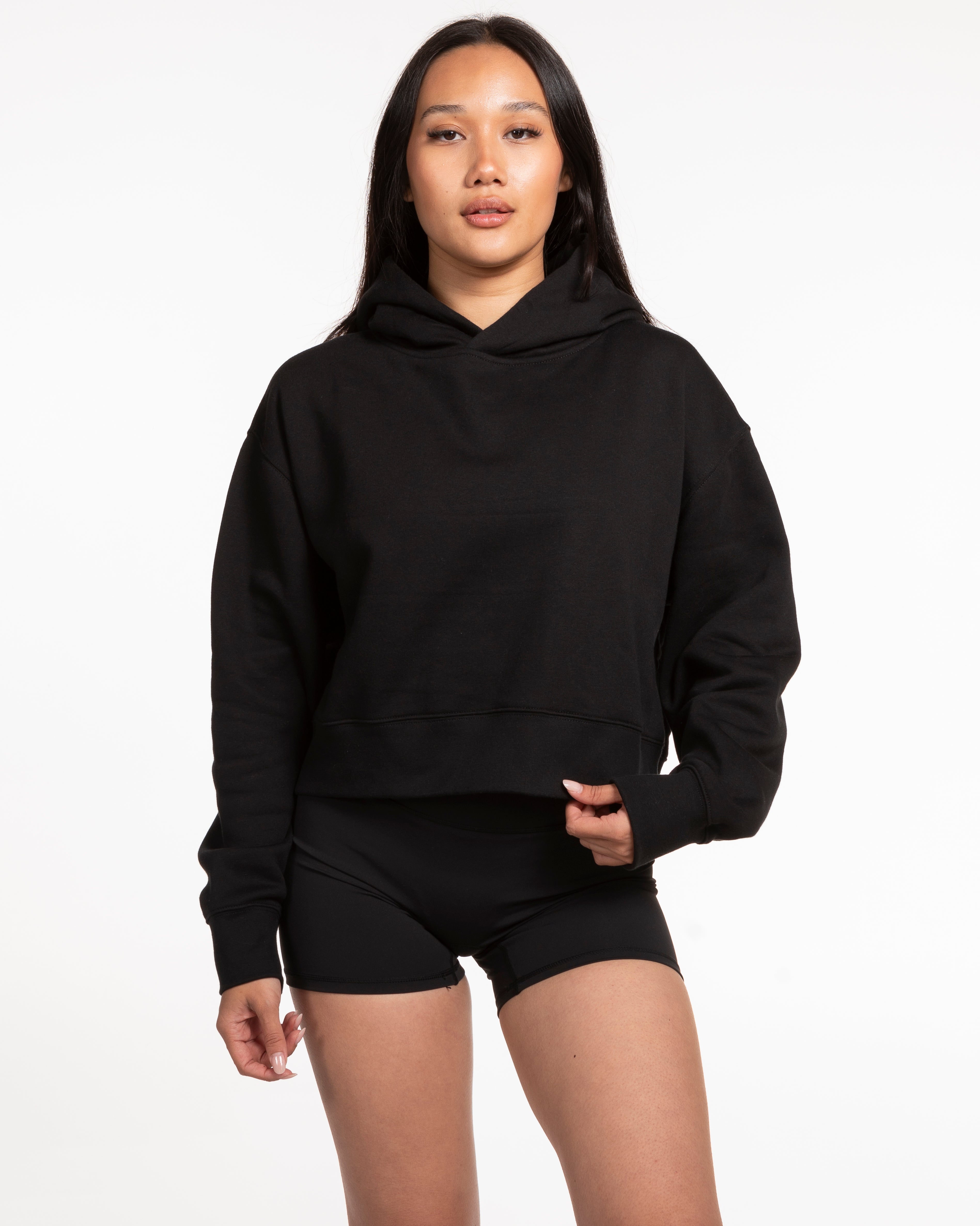 Commit Fitness - Womens Crop Hoodie - Black with Oat