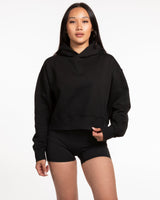 Commit Fitness - Womens Crop Hoodie - Black with Oat