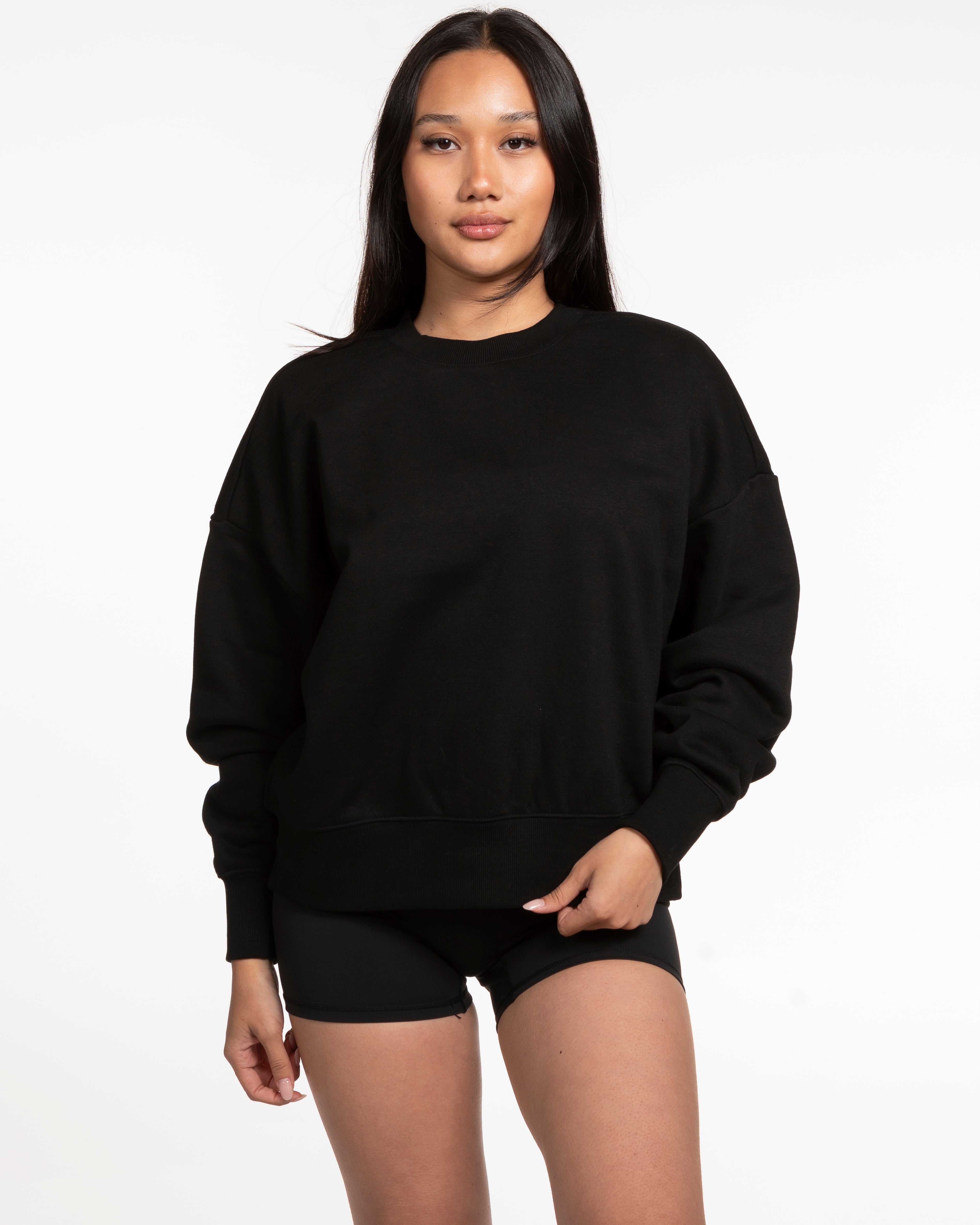 The Womens Heavyweight Crewneck - Black - New Mom School - Left Chest & Back Stacked - Printed - White