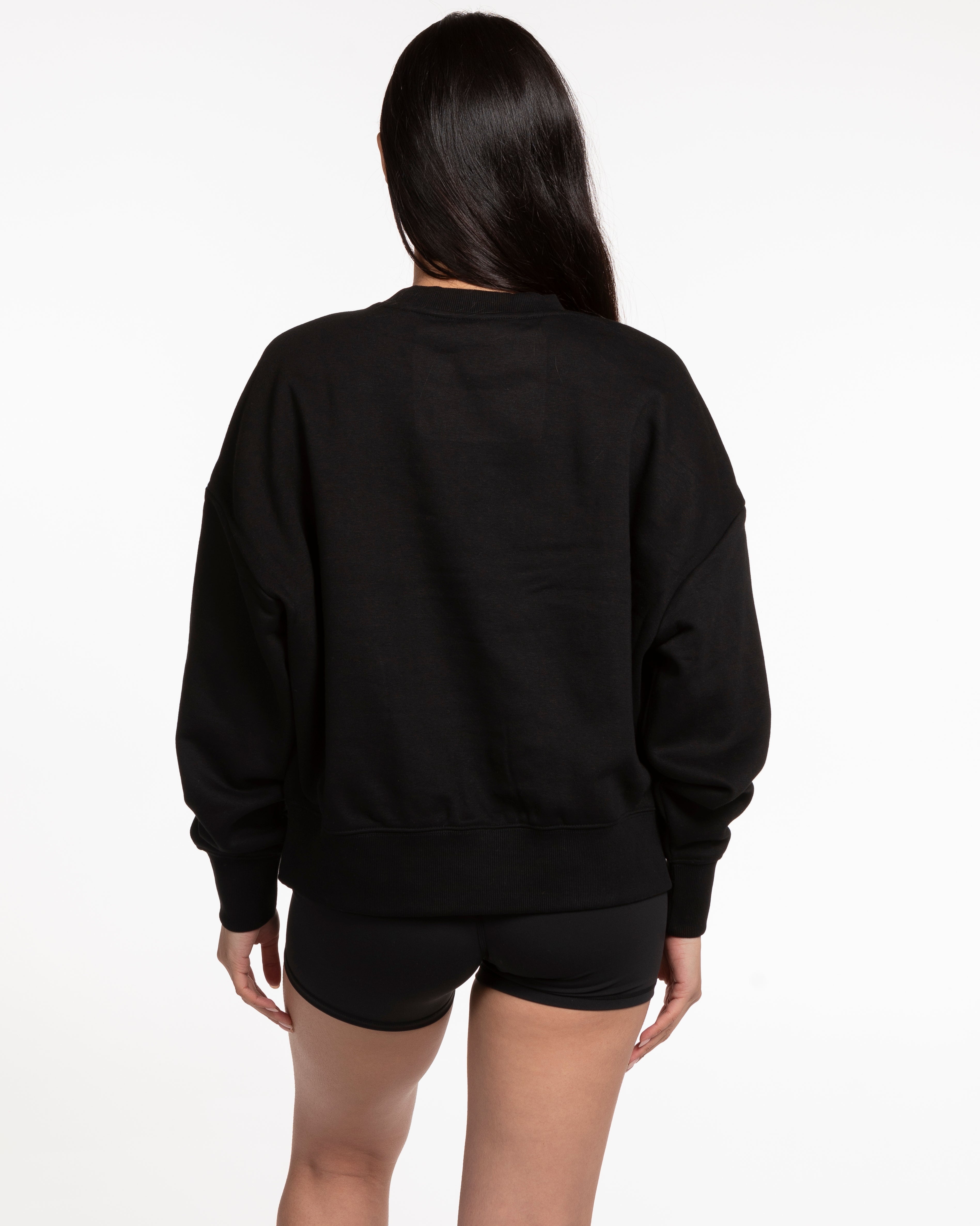 The Womens Heavyweight Crewneck - Black - New Mom School - Left Chest & Back Stacked - Printed - White
