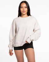 The Womens Crewneck - Bone - Pilates Leucadia - Right Sleeve - Left Chest & Back Center - White