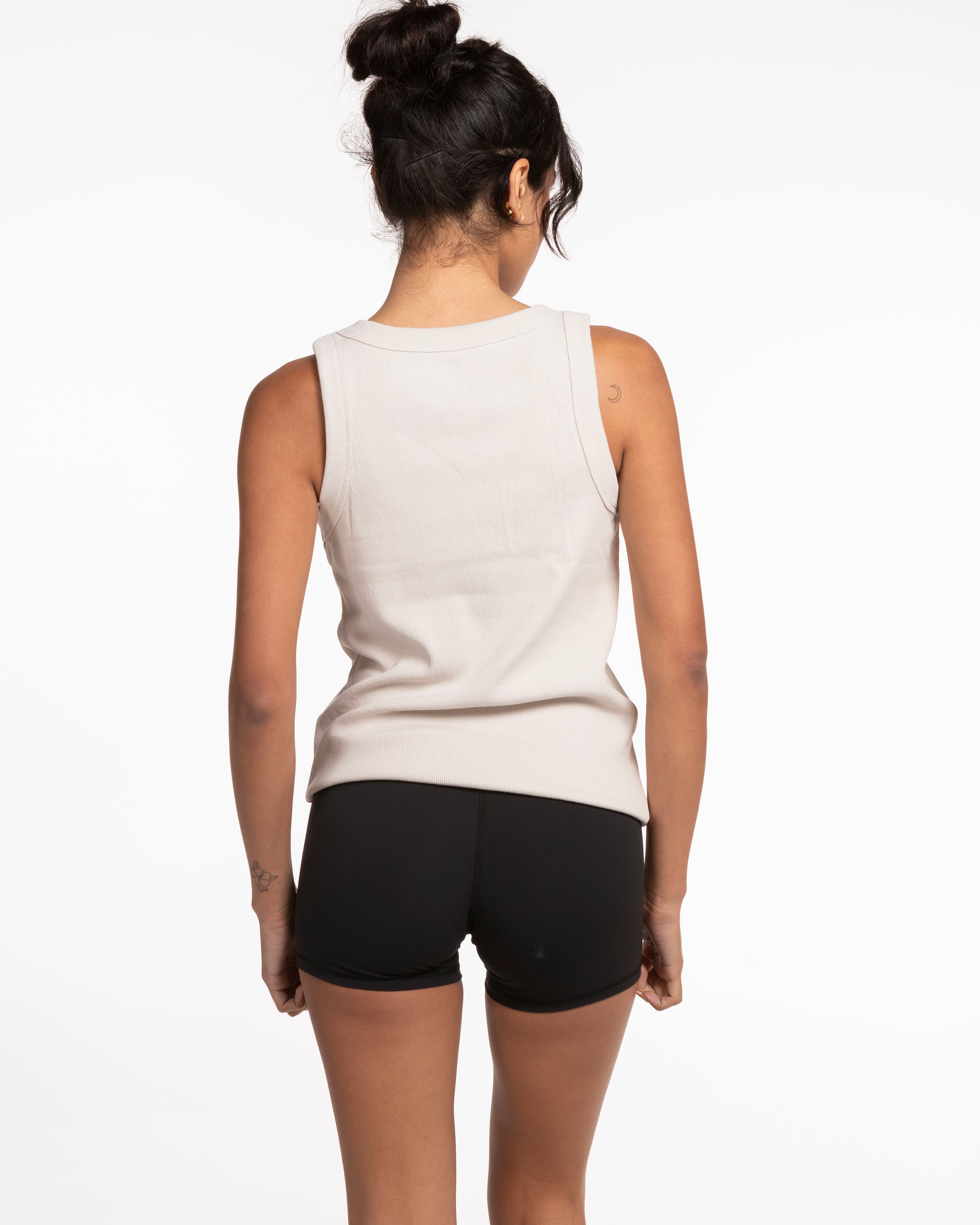 The Ribbed Full Length Tank - Bone - REVITY3 - Center Chest - Embroidered - Tone on Tone